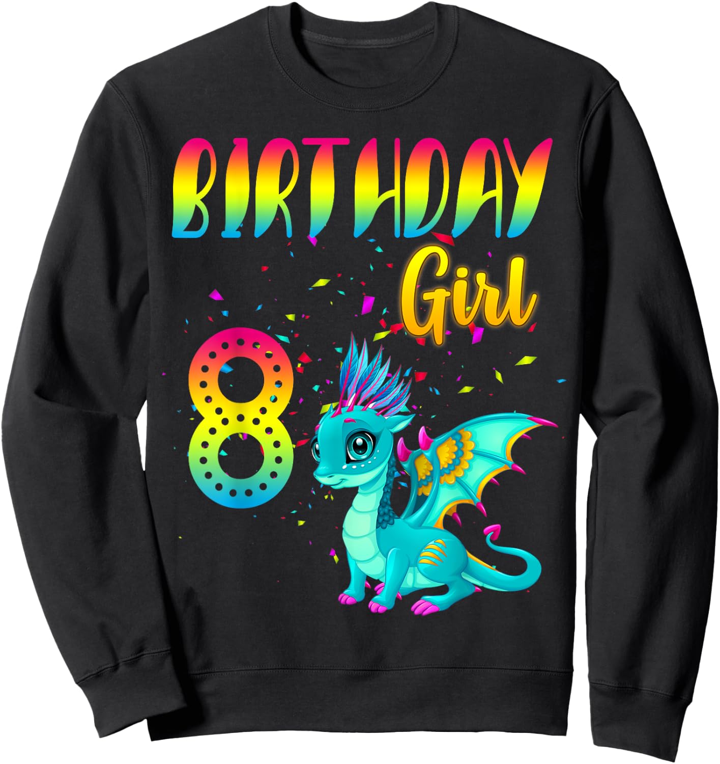 Birthday Girl Dragon 8 Theme Party Outfit Sweatshirt - Sweatshirt | Black