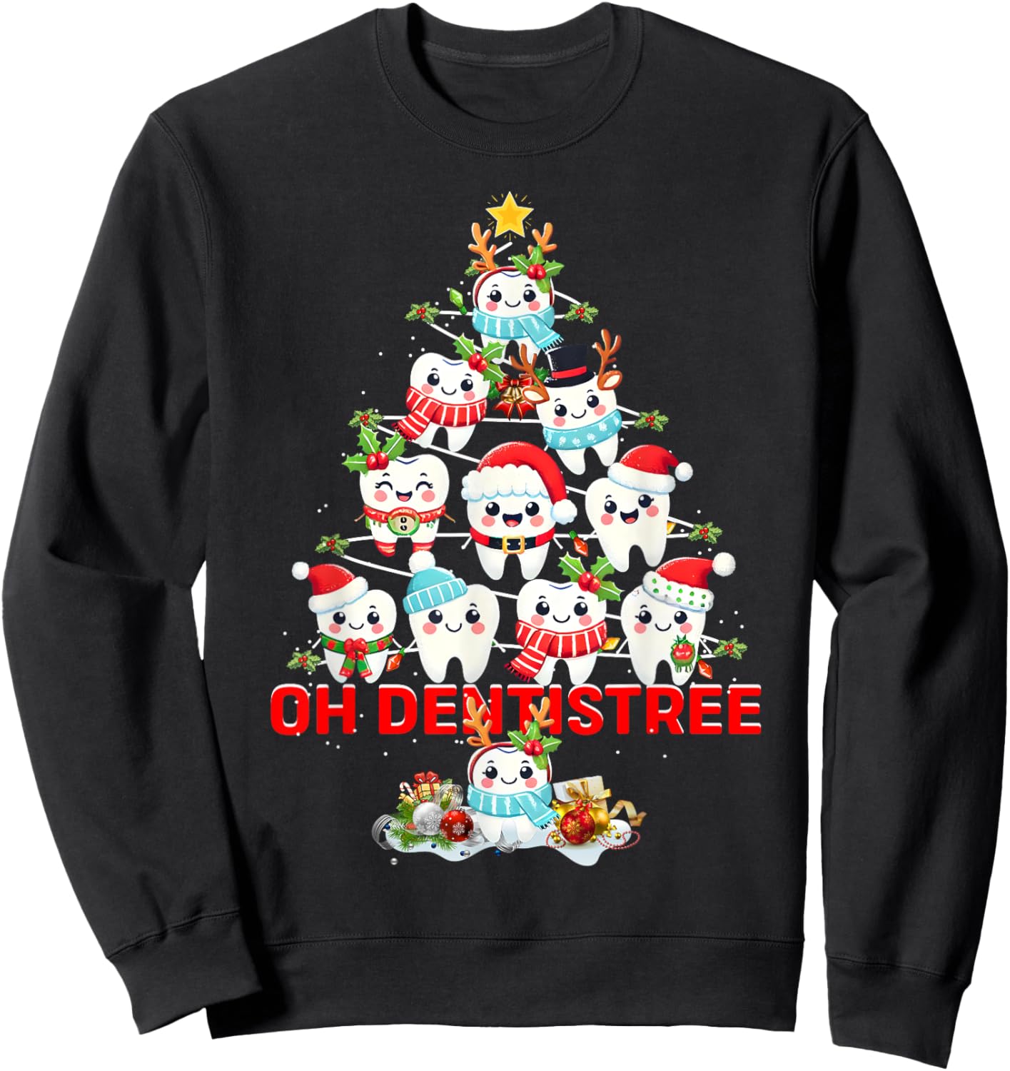 Oh Dentistree Dentist Dental Christmas Tree Tooth Doctor Sweatshirt - Sweatshirt | Black