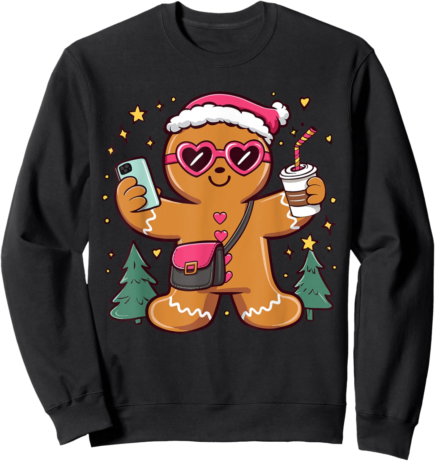 Gingerbread Man Cookie Santa Claus Hat Christmas Boys Girls Sweatshirt - Sweatshirt | Black