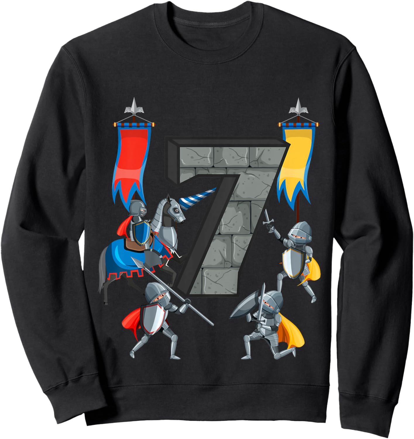 Medieval Knights Middle Ages History Castle 7th Birthday Sweatshirt - Sweatshirt | Black