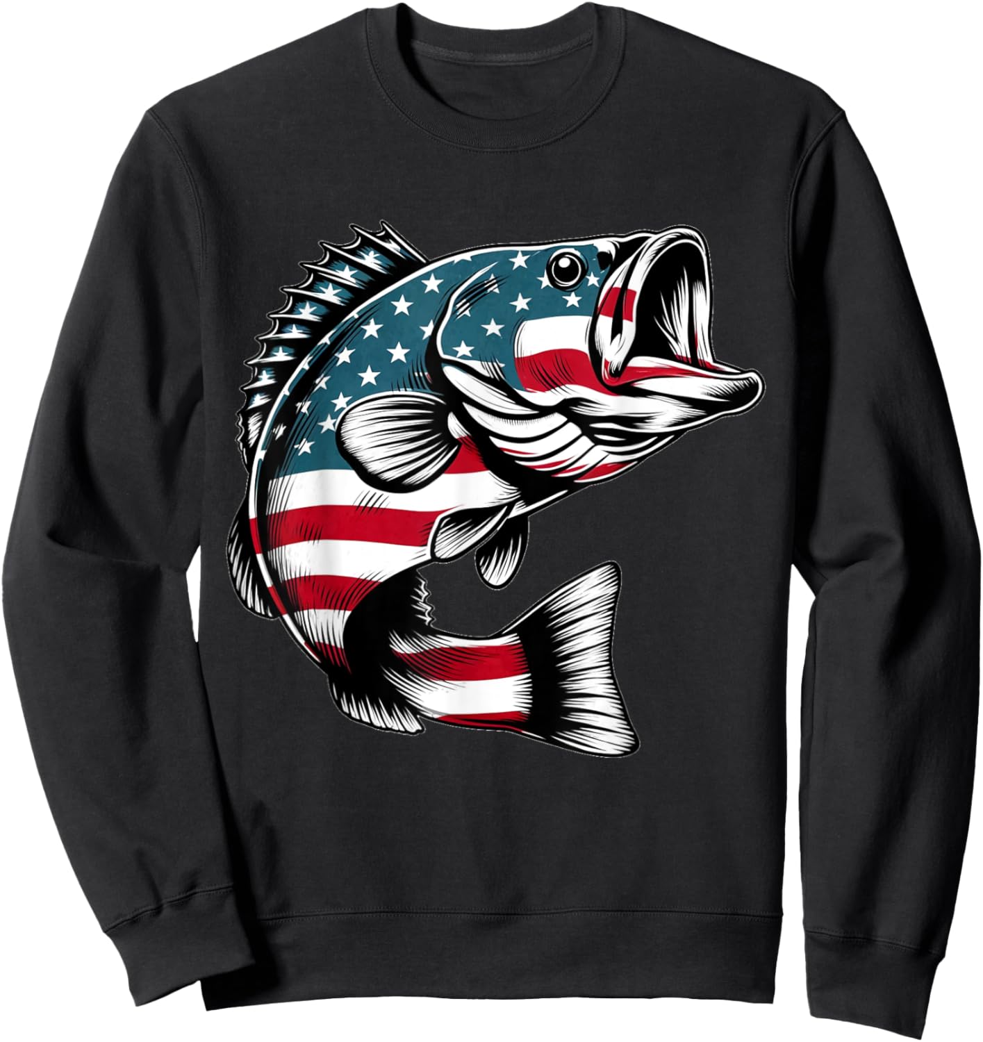 Bass American USA Flag Fishing Men Sweatshirt - Sweatshirt | Black