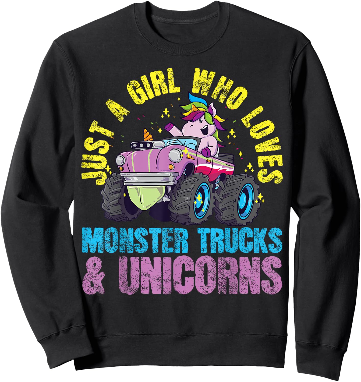 Monster Truck Unicorn Girl Sweatshirt - Sweatshirt | Black