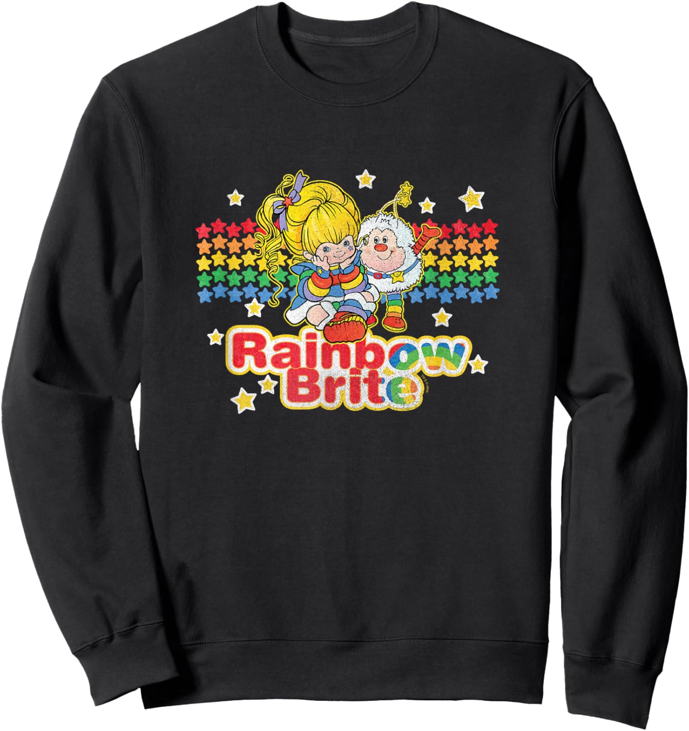 Rainbow Brite & Sprite Vintage Star Stripes Distressed Logo Sweatshirt - Sweatshirt | Black