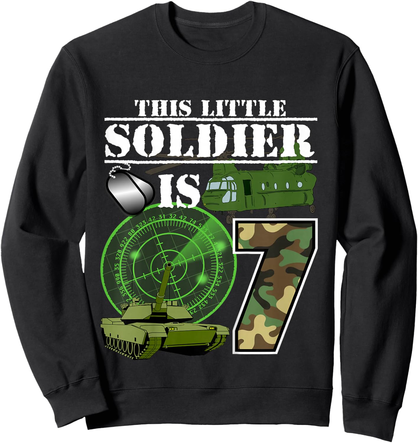 7 Year Old Soldier Birthday T Shirt Military Camo 7th Gift Sweatshirt - Sweatshirt | Black