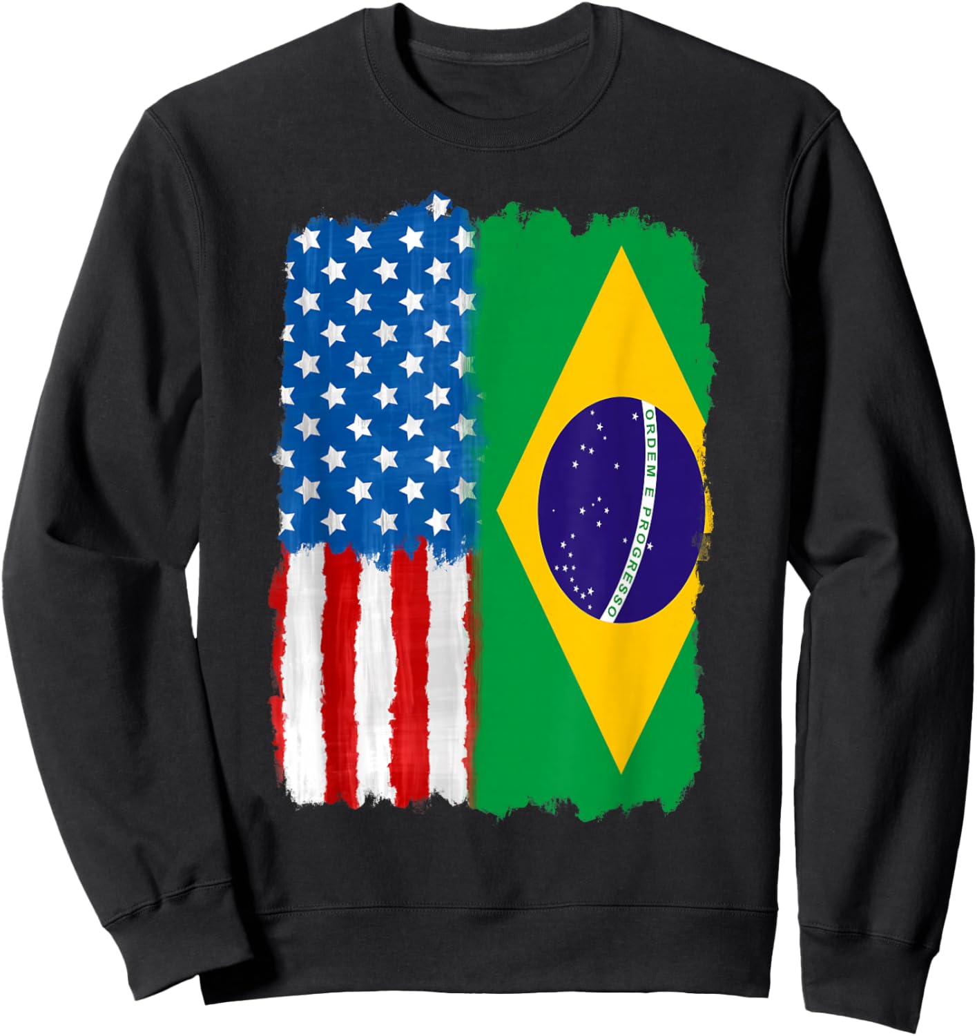 Half American And Brazilian America Brazil Usa Us Flag Roots Sweatshirt - Sweatshirt | Black