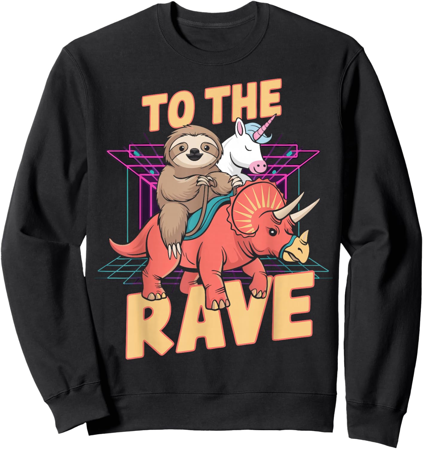Rave Party Bass Head Clubbing Unicorn Dinosaur Sloth EDM Sweatshirt - Sweatshirt | Black