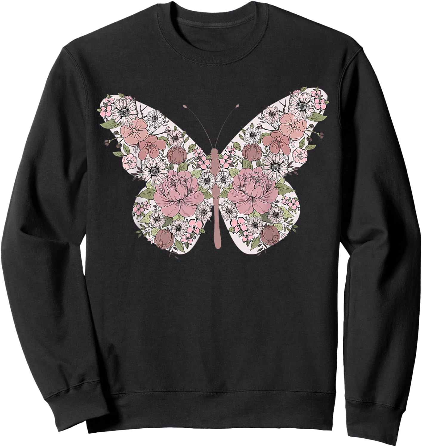 Boho Floral Butterfly Wild Flowers Sweatshirt - Sweatshirt | Black