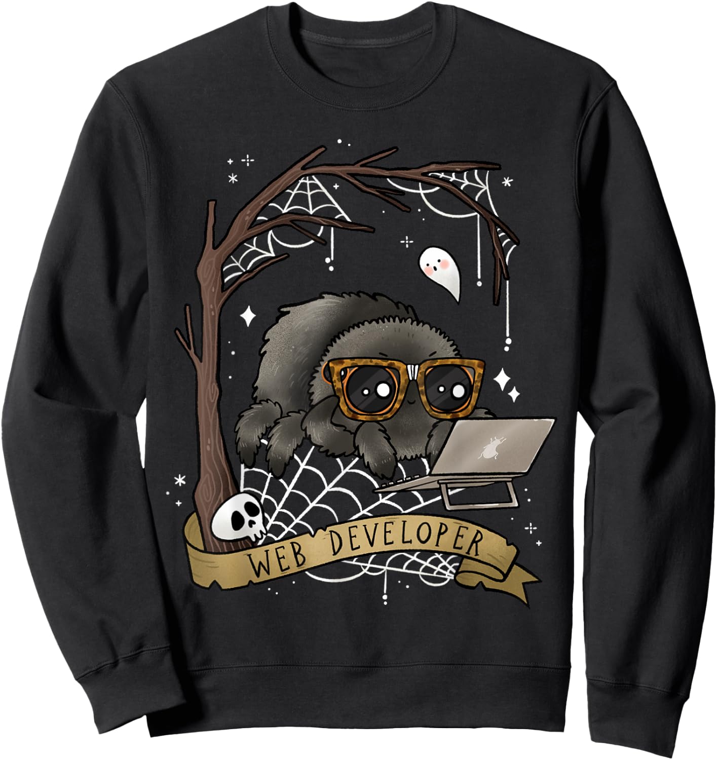 Web Developer Funny Spooky Cute Spider Halloween Computer Sweatshirt - Sweatshirt | Black