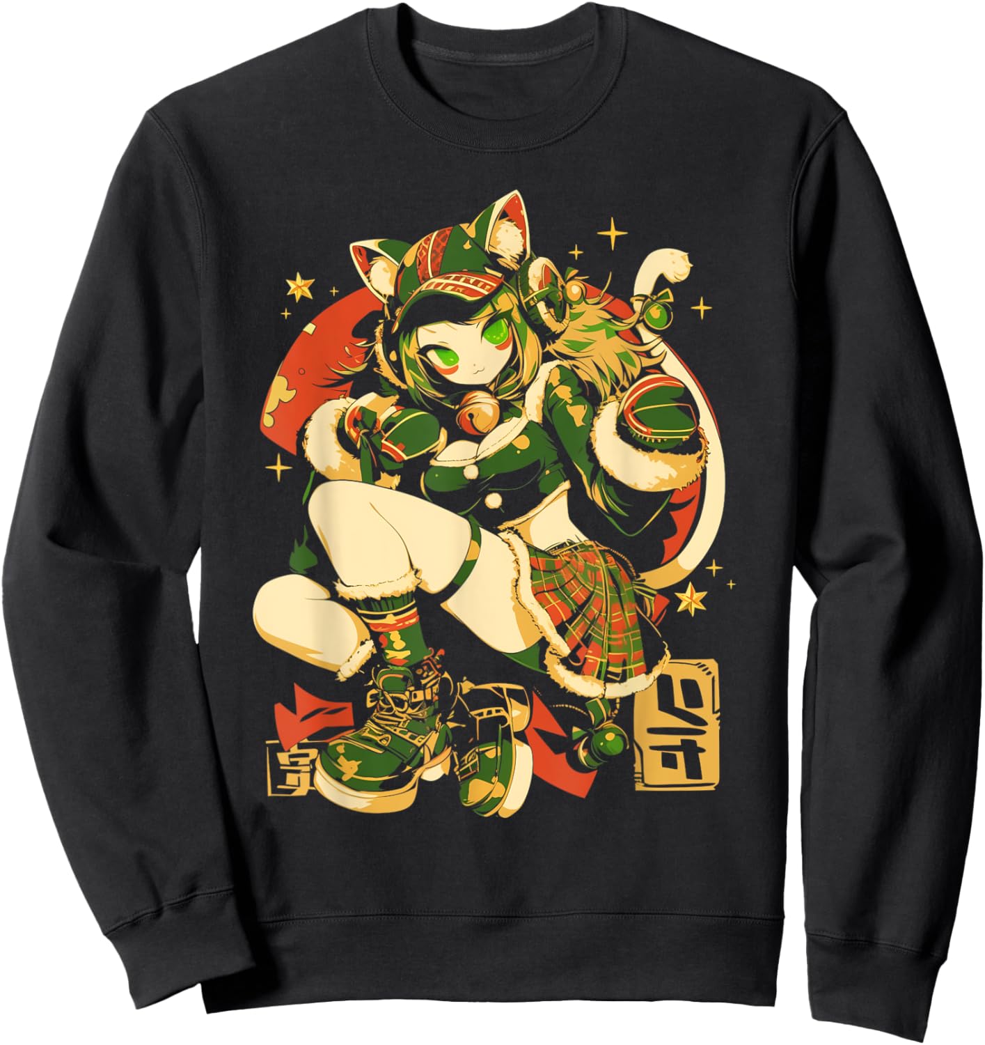 Alternative Christmas Manga Japan Anime Woman co. Christmas Cat Girl Anime Waifu Kawaii Japan Holiday Cute Sweatshirt - Sweatshirt | Black