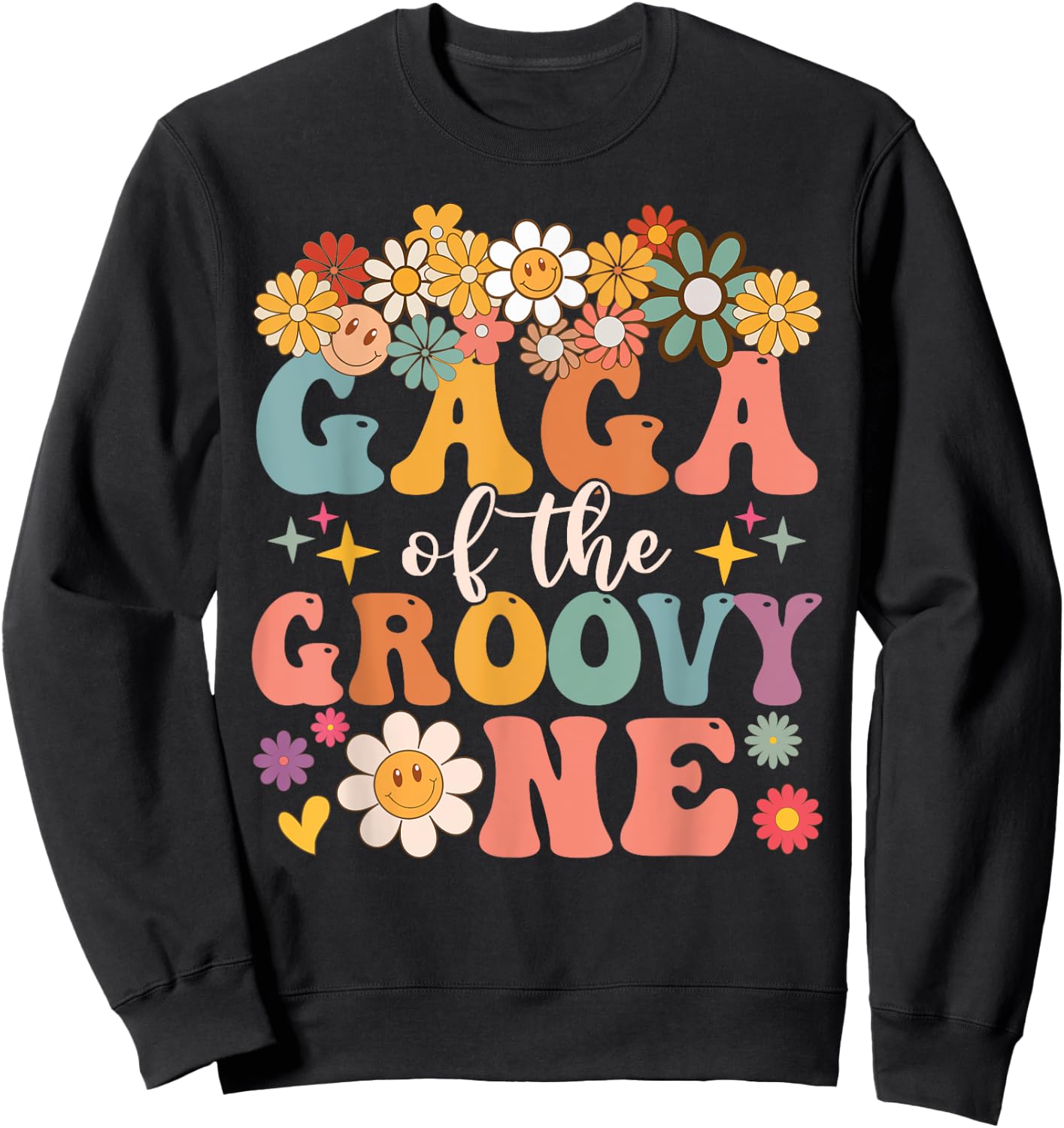 Retro Gaga of Groovy One Matching Family 1st Birthday Party Sweatshirt - Sweatshirt | Black