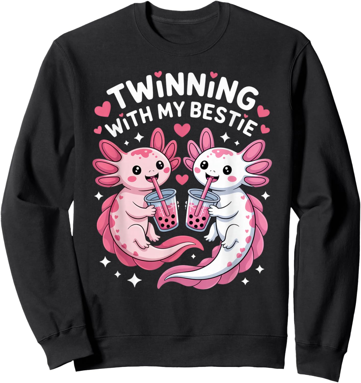 Twinning with My Bestie Axolotl Lovers Fun Friendship Vibes Sweatshirt - Sweatshirt | Black