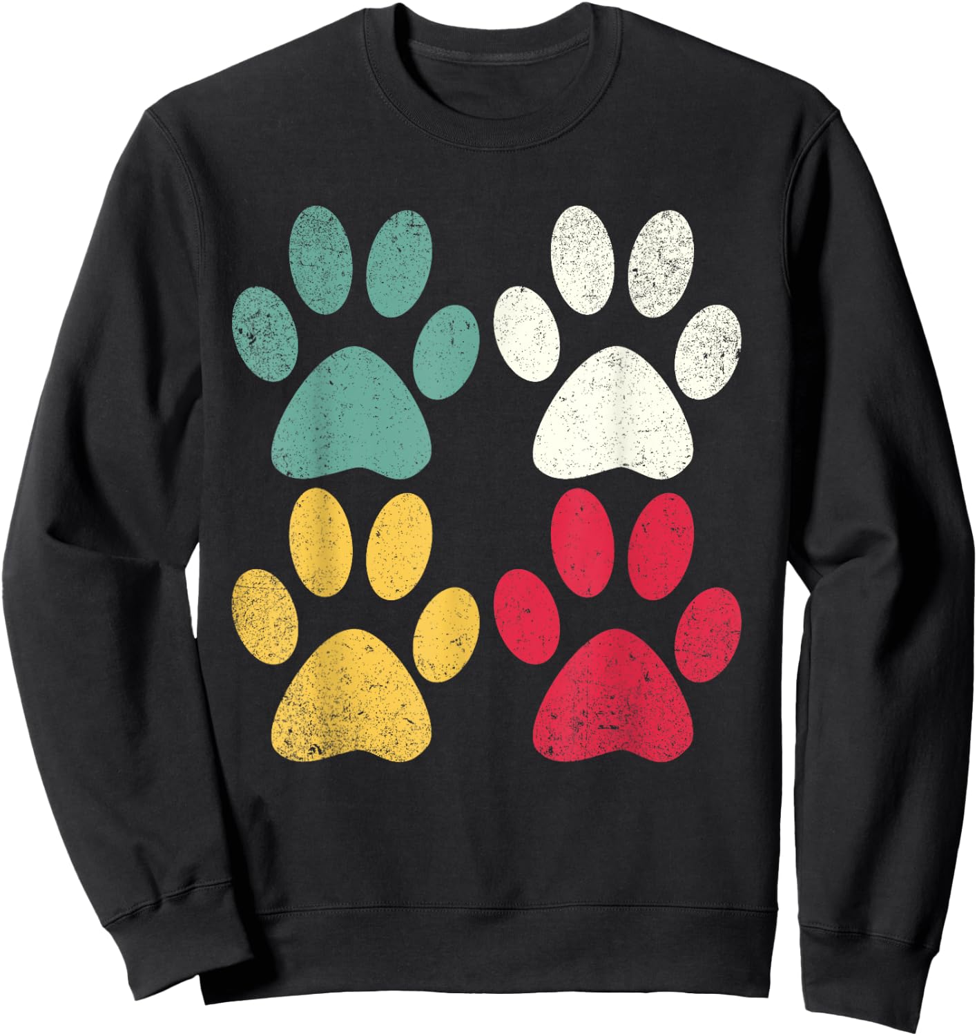 Retro - Vintage Dog Cat Paw Lover Fur Mom Dad Sweatshirt - Sweatshirt | Black