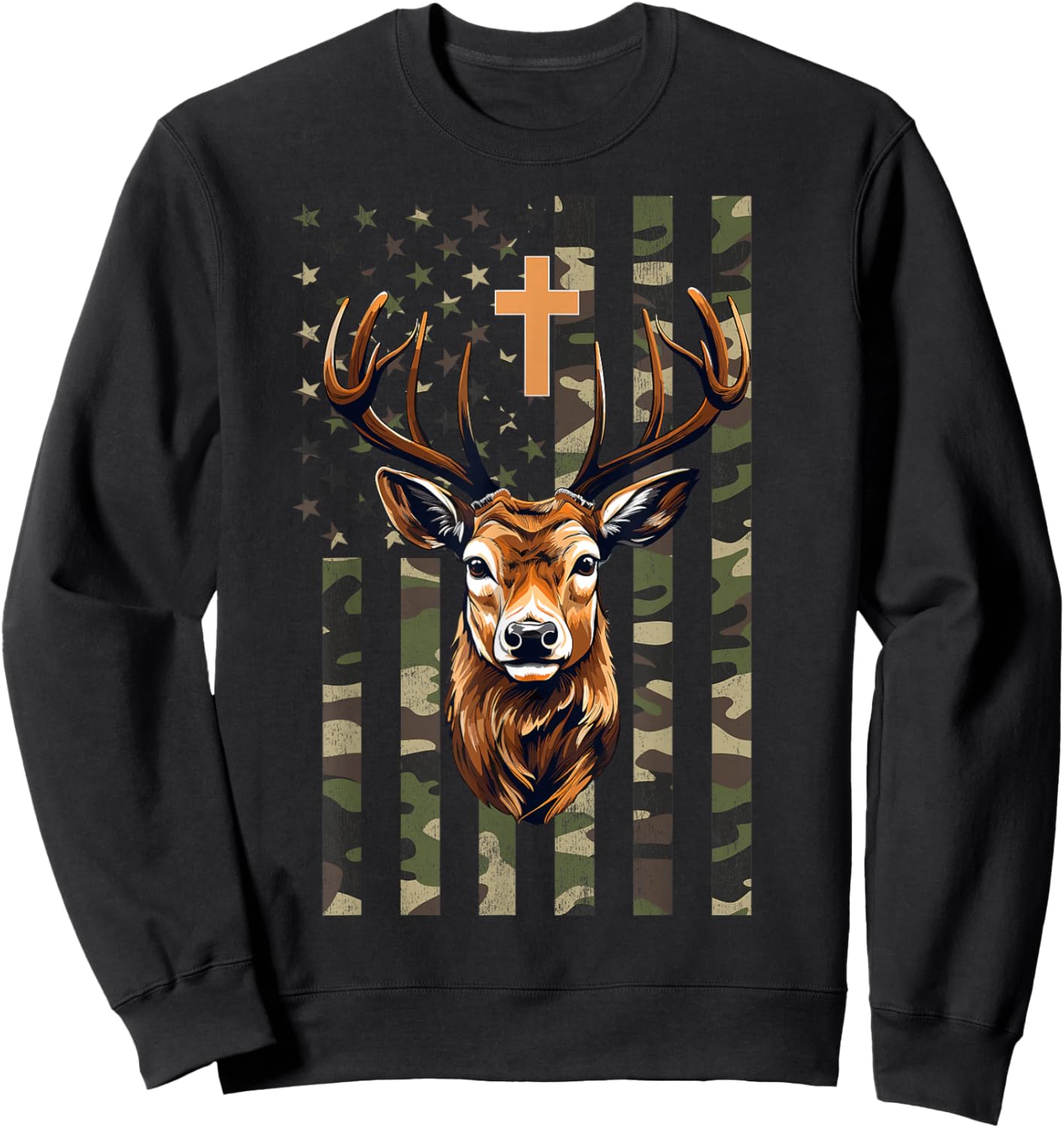 Christian Deer Hunting Camo American Flag, Christian Hunting Sweatshirt - Sweatshirt | Black