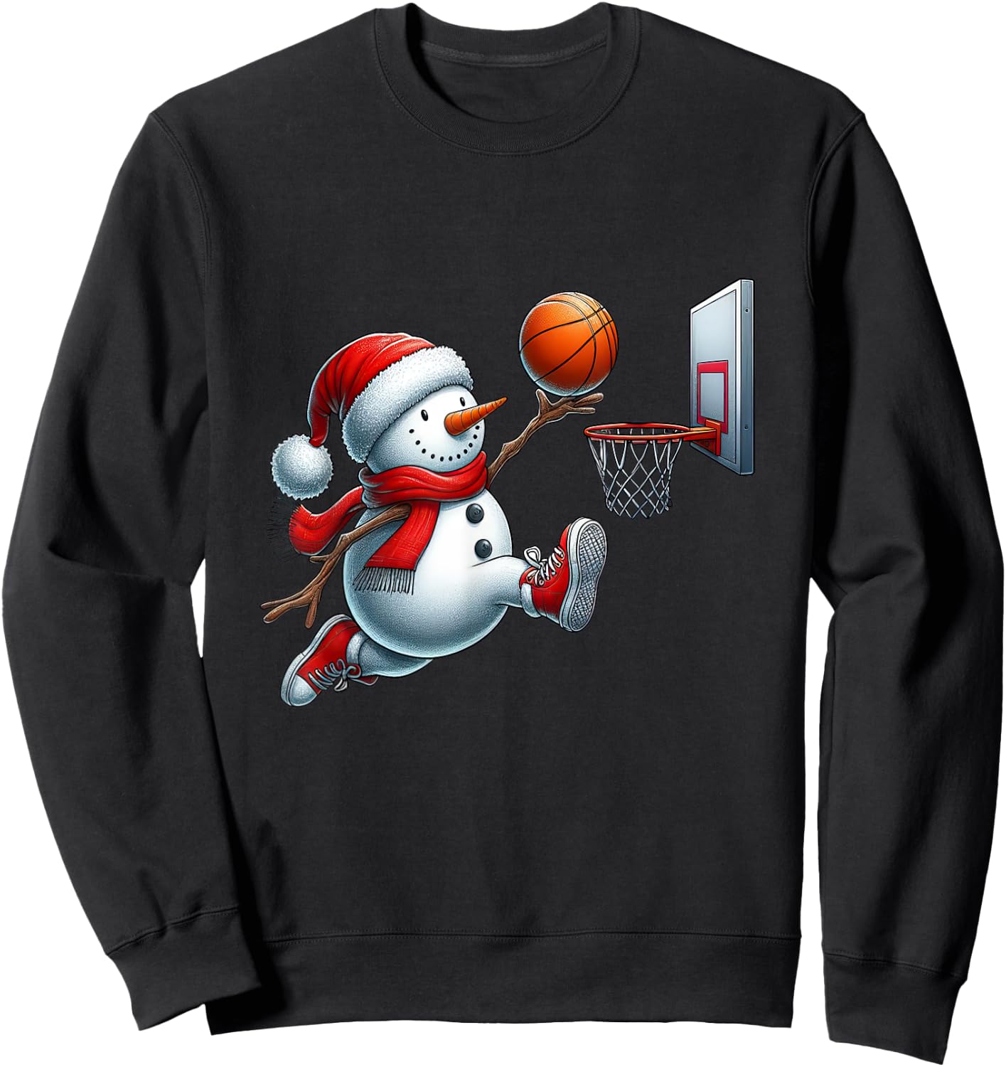 Basketball Snowman Santa Hat Christmas Xmas Boys Girls Kids Sweatshirt - Sweatshirt | Black