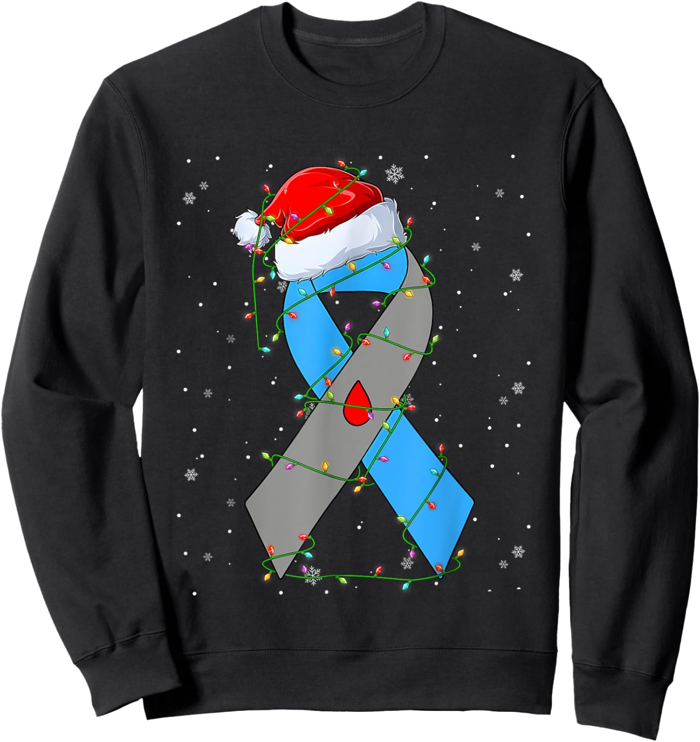 Santa Hat Diabetes Awareness Merry Christmas Lights Sweatshirt - Sweatshirt | Black