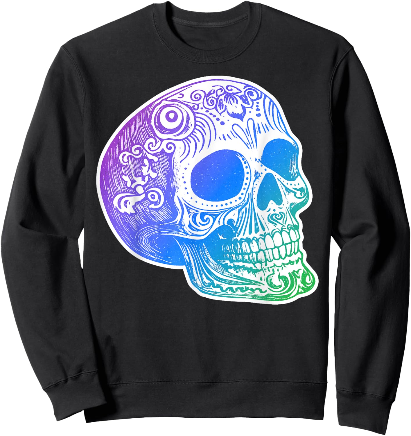 Authentic Calaca Gradient Sugar Skull Design Sweatshirt - Sweatshirt | Black