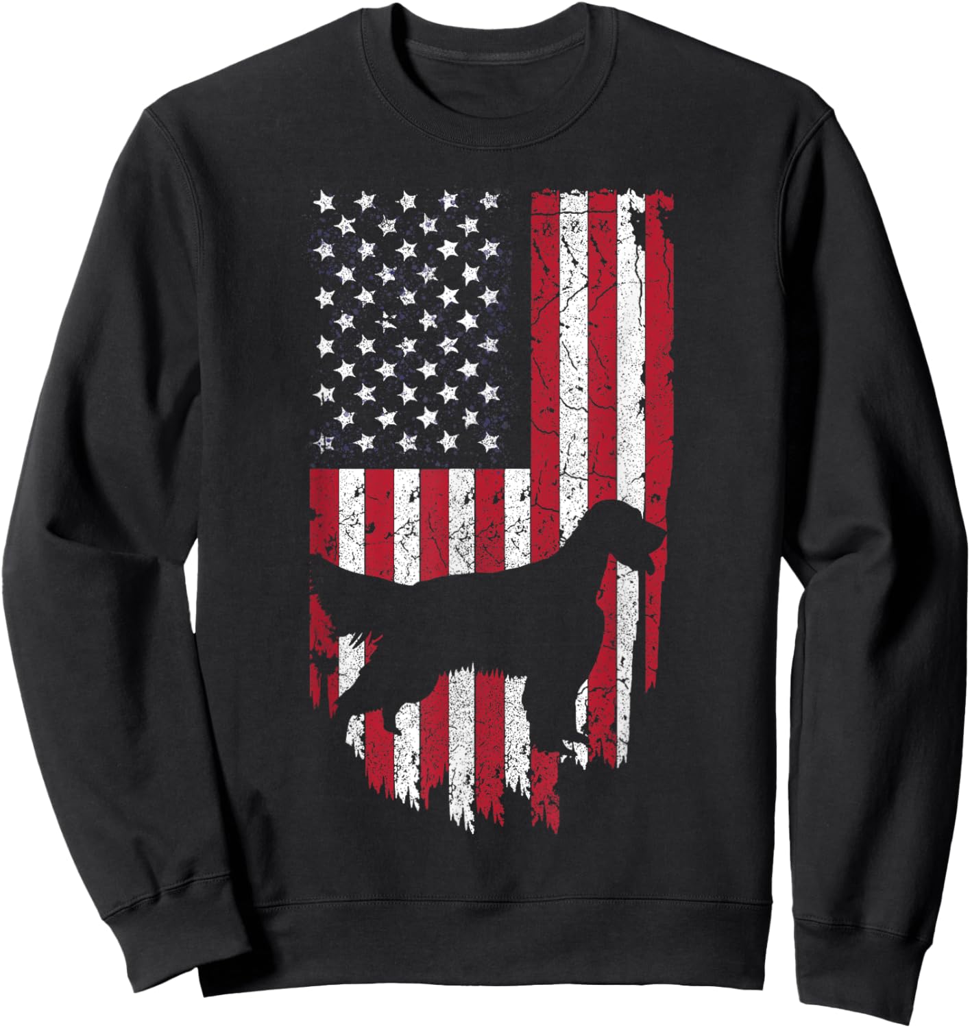 English Setter Dog Silhouette Shirts, 4th Of July USA Flag Kids Men Sweatshirt - Sweatshirt | Black