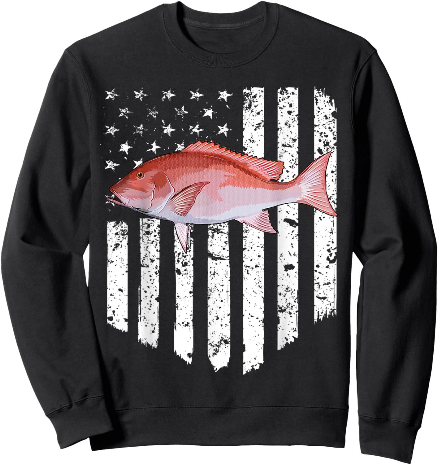 Black White American Flag Snappers 4th Of July Fish Sweatshirt - Sweatshirt | Black