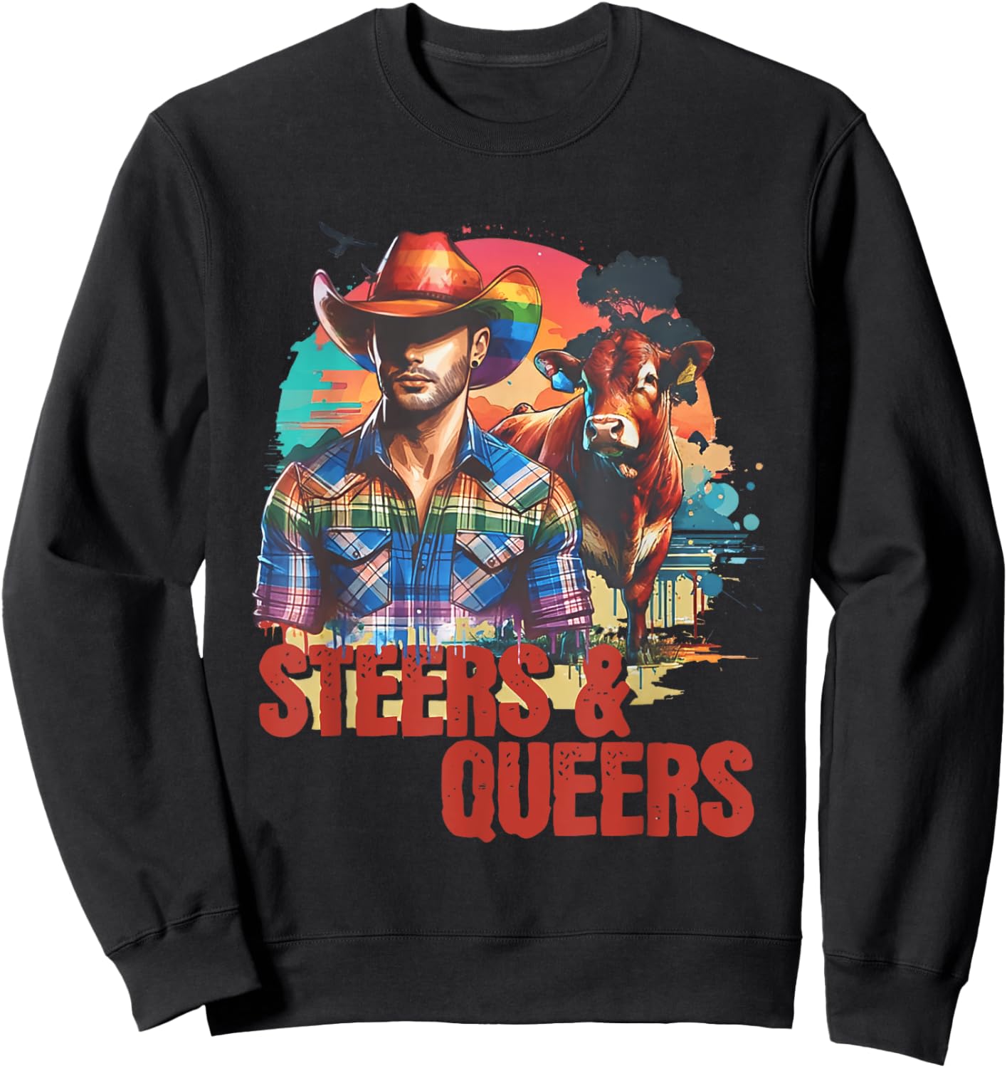 Steers & Queers Country Cowboy Gay Sweatshirt - Sweatshirt | Black
