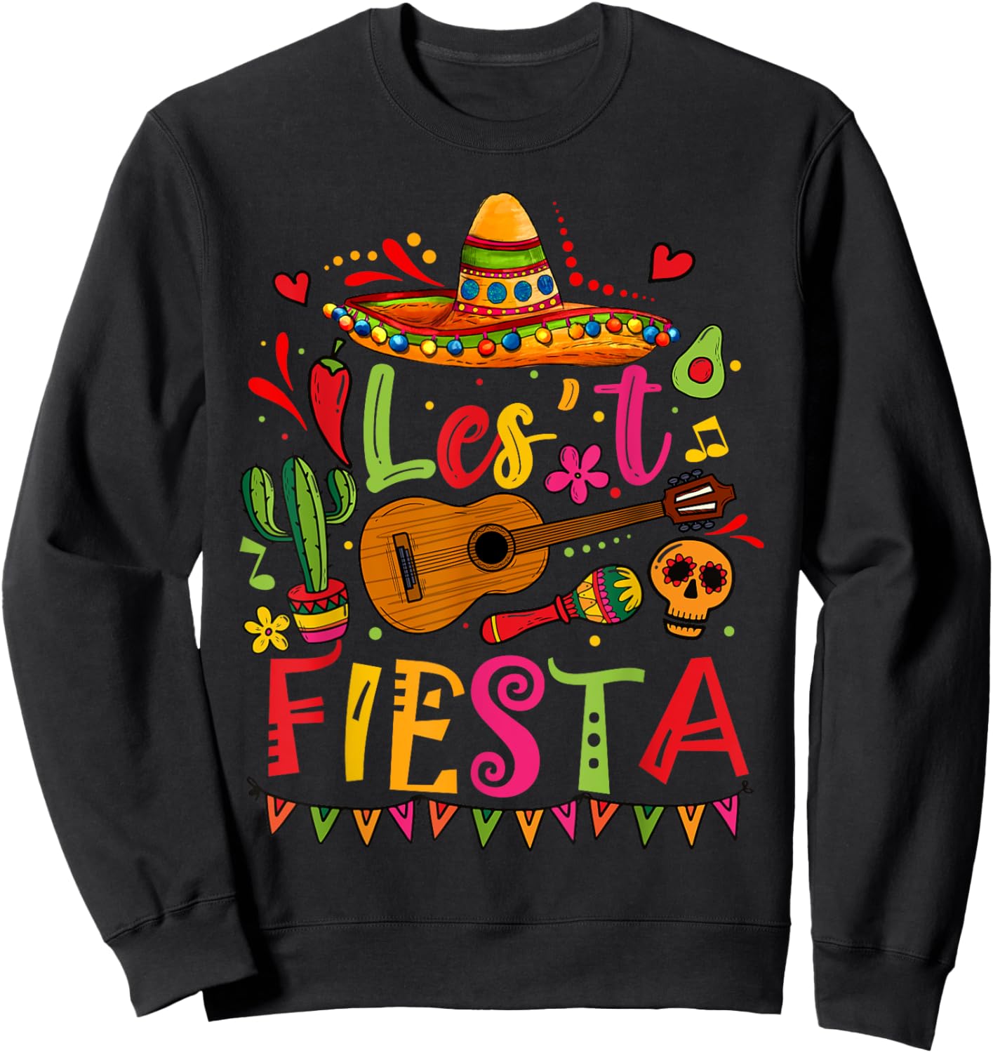 Cinco De Mayo Mexican Guitar Cactus Funny Mexican Fiesta Sweatshirt - Sweatshirt | Black