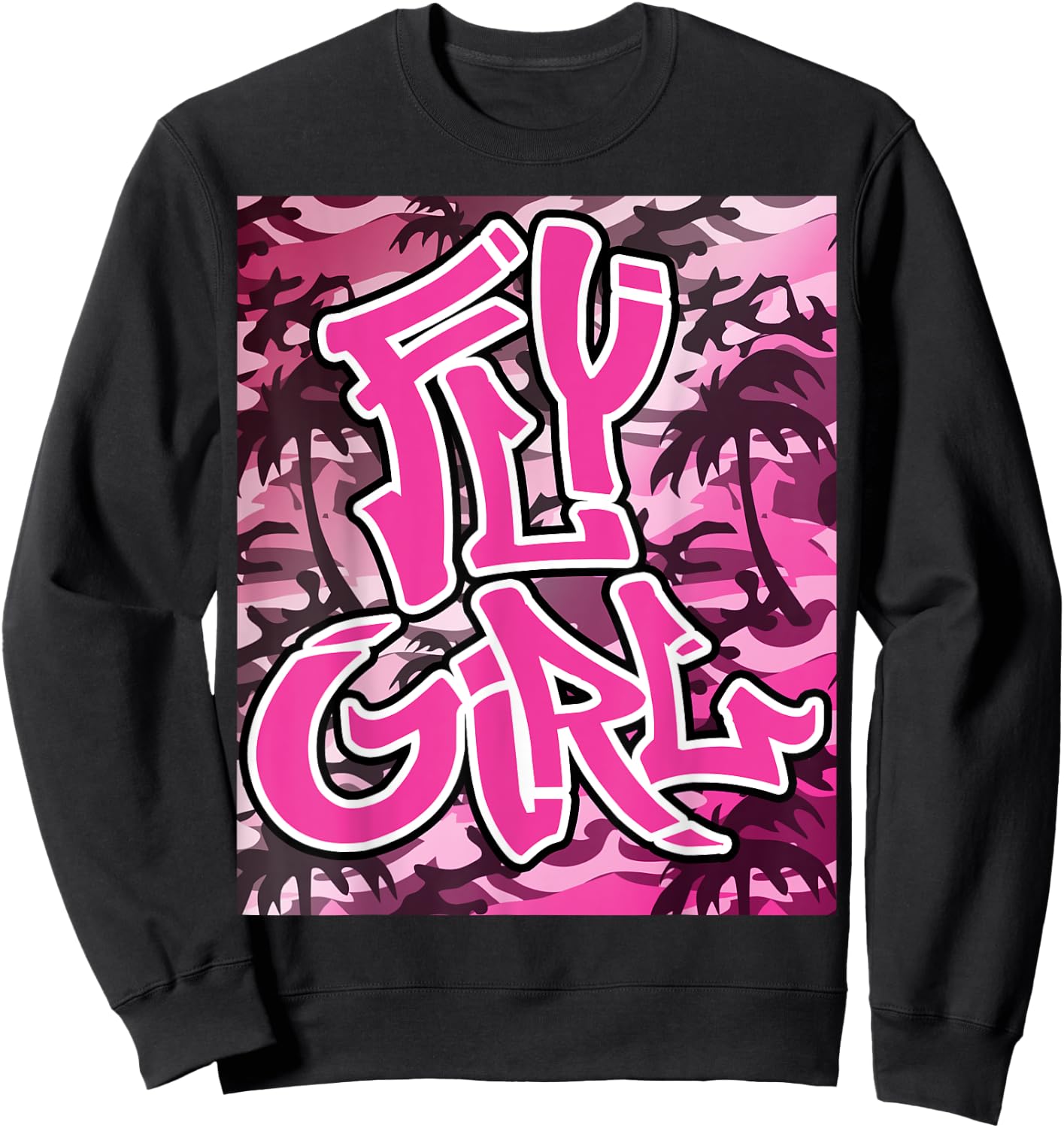 Fly Girl 80s 90s Old School Camo B-Girl Hip Hop Sweatshirt - Sweatshirt | Black