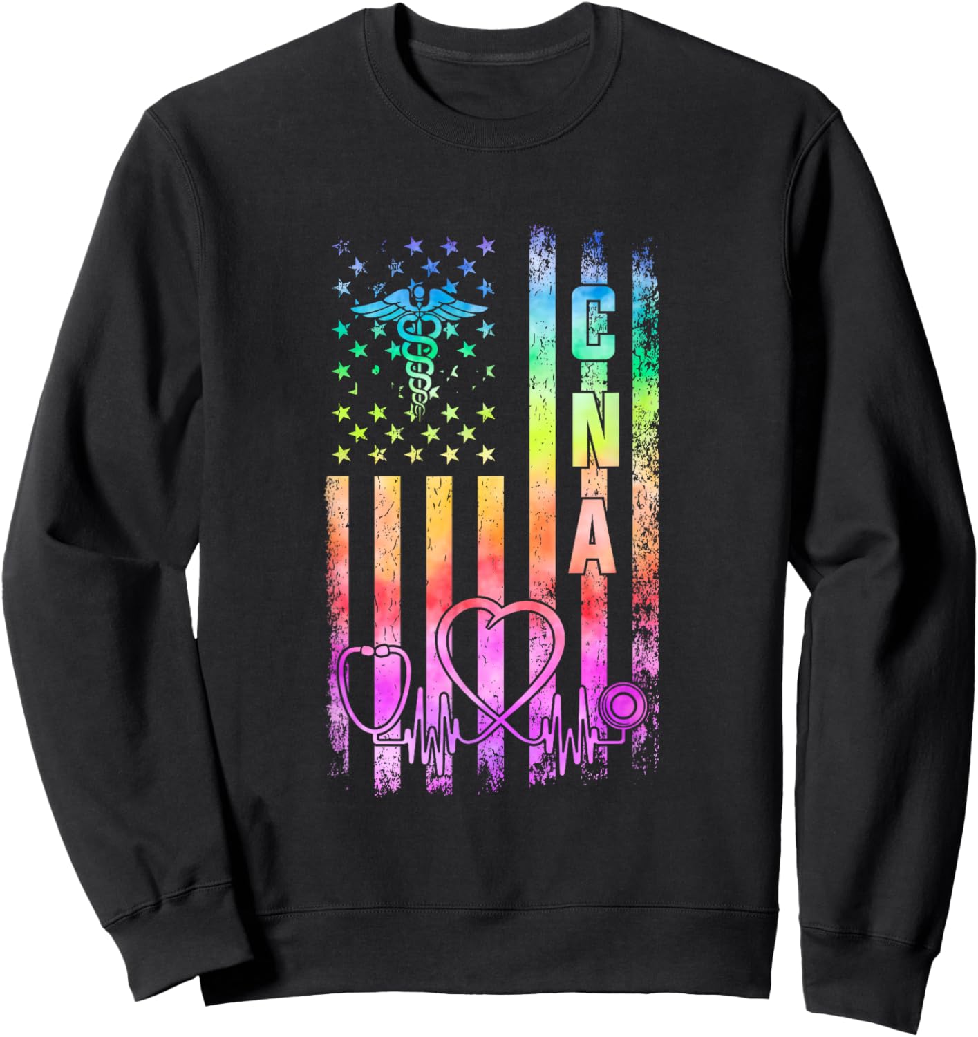 CNA Nurse USA Certified Nursing Assistant CNA American Flag Men Sweatshirt - Sweatshirt | Black