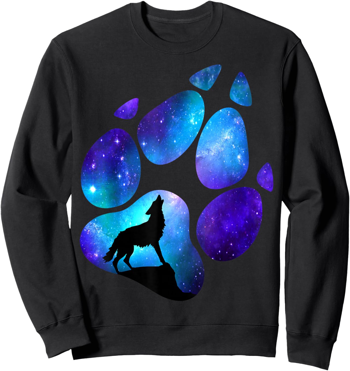 Wolf Paws Galaxy Wild Lone Wolves Stars Moon Wolf Sweatshirt - Sweatshirt | Black