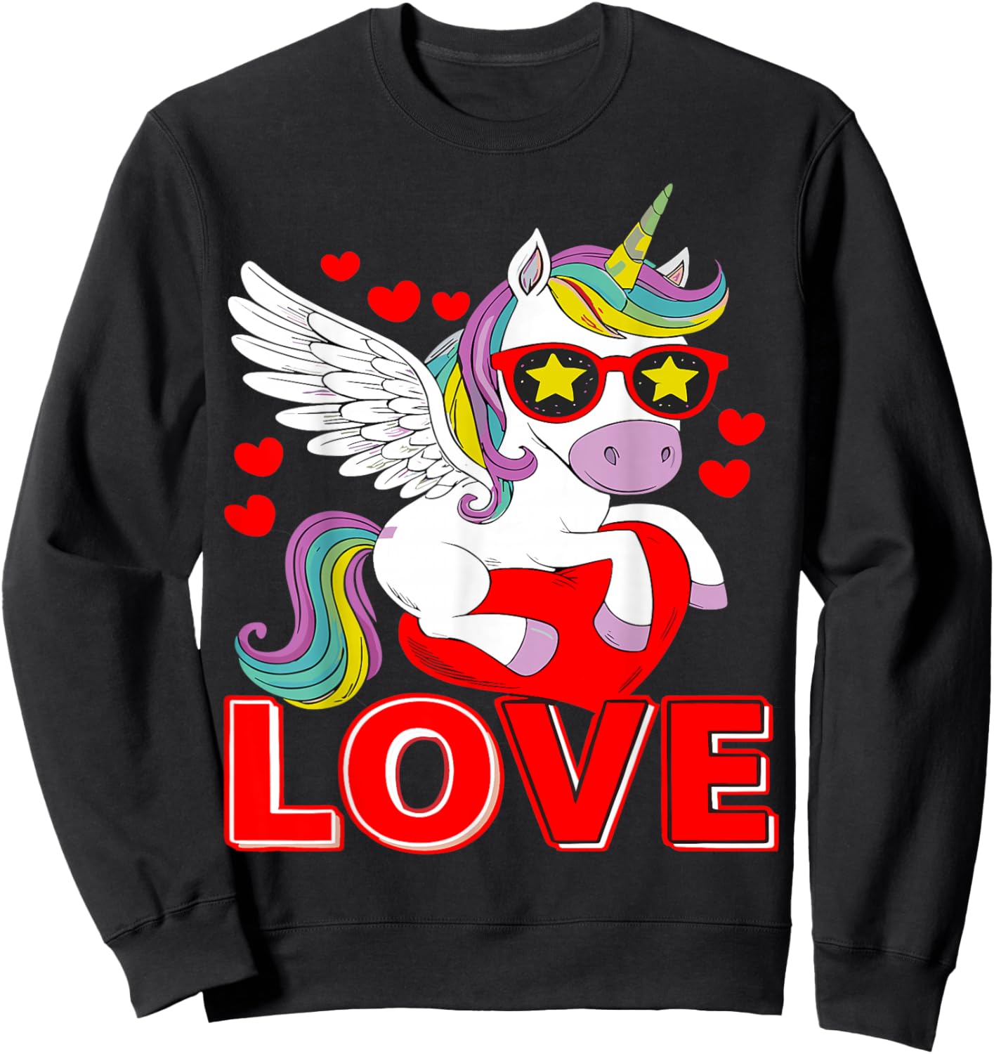 Adorable Unicorn Heart Valentine's Day Girls Kids Women , Black, S Sweatshirt - Sweatshirt | Black