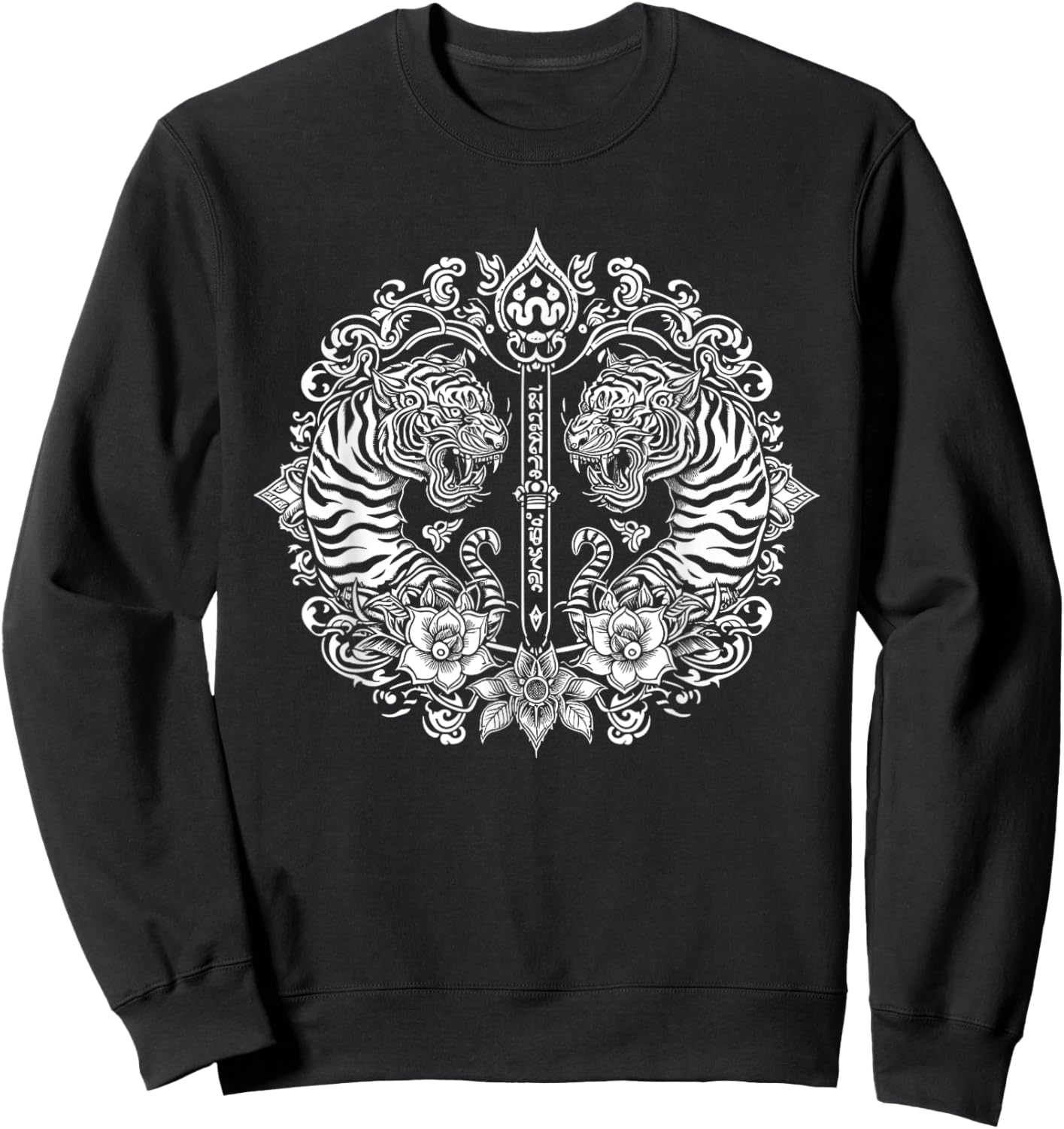 Sak Yant Muay Thai Art Tattoo Twin Tiger Kickboxing Thailand Sweatshirt - Sweatshirt | Black
