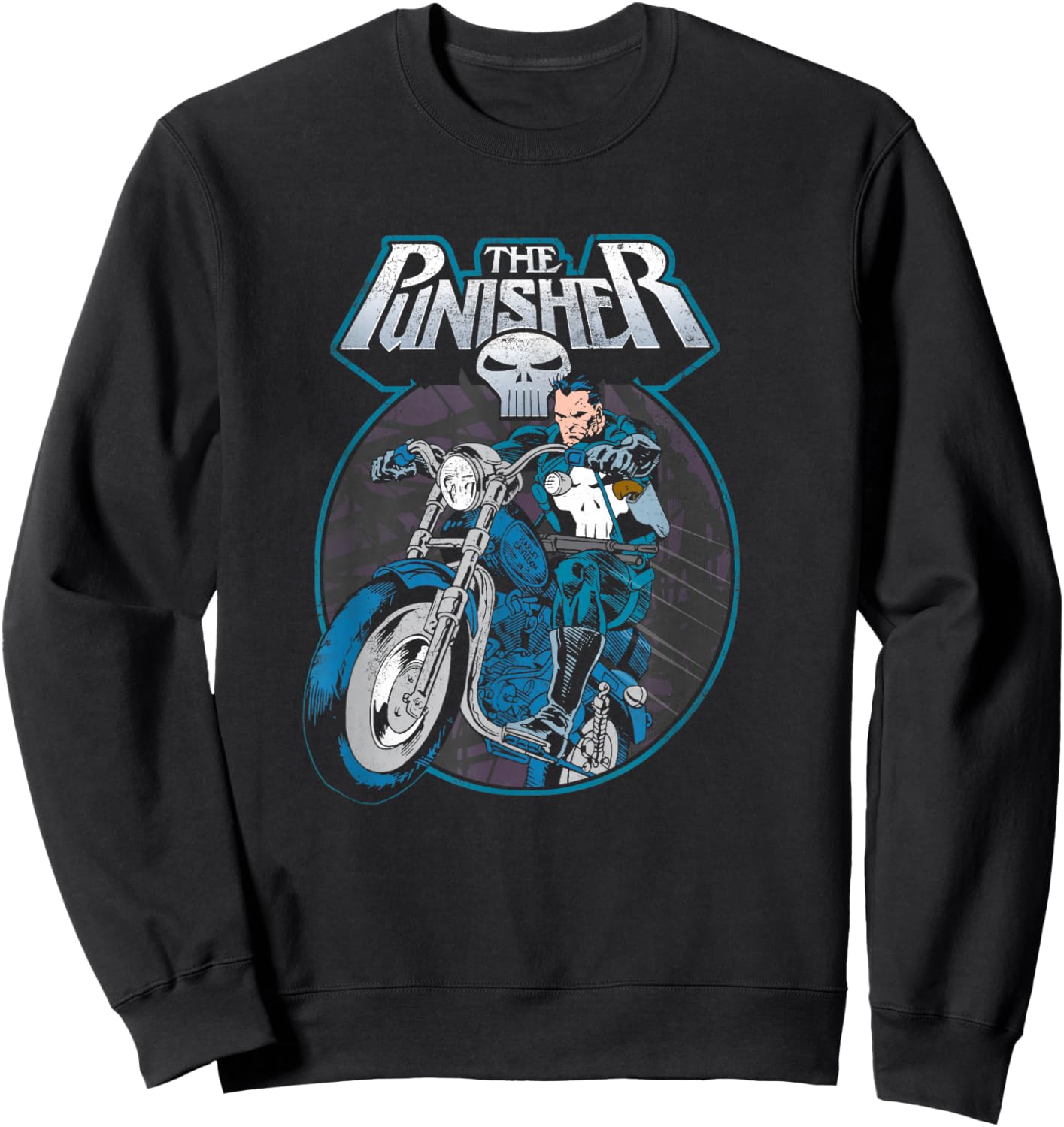 Marvel Punisher Frank Riding Motorcycle Vintage Portrait Sweatshirt - Sweatshirt | Black