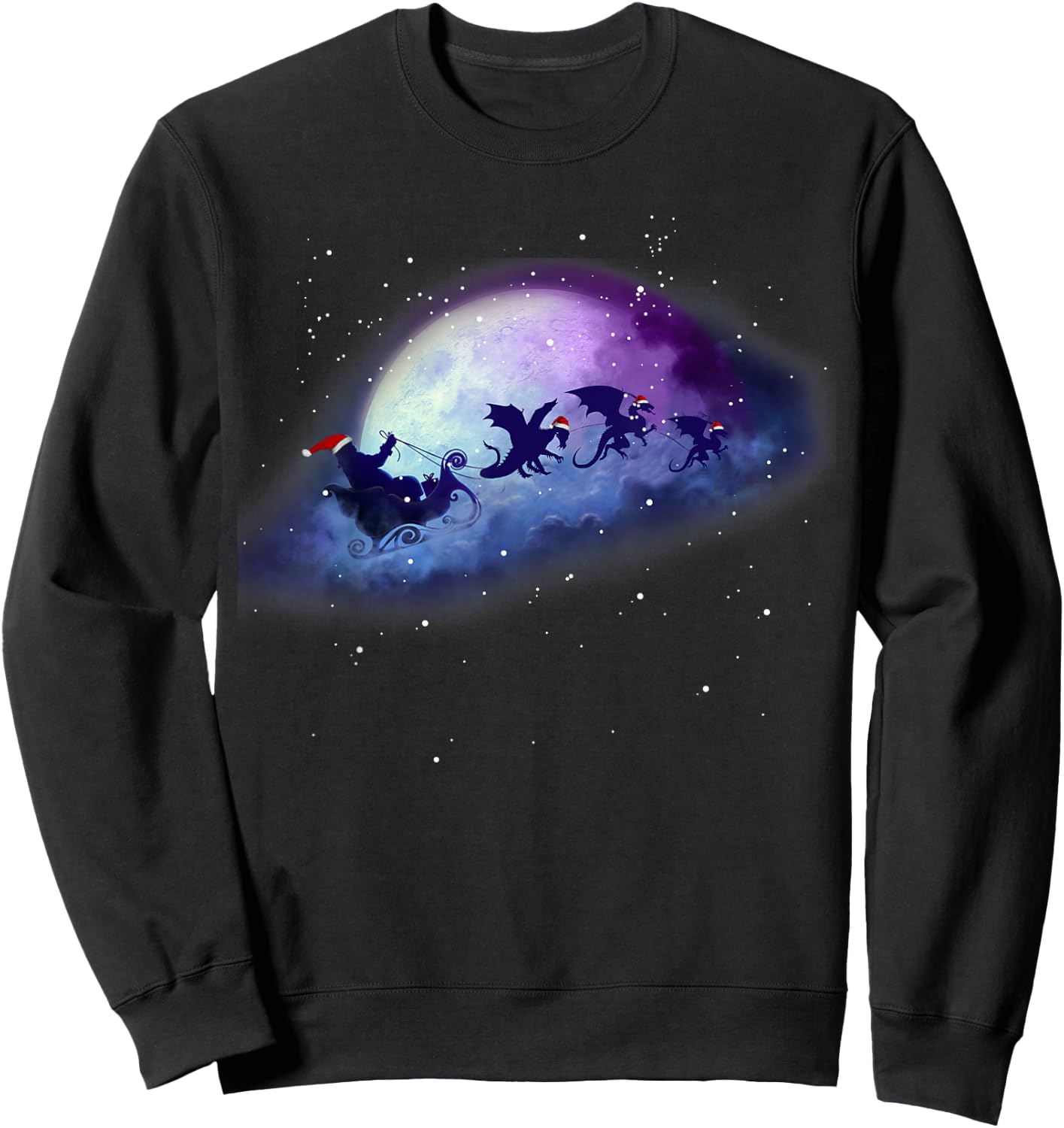 Christmas Santa Claus Flying past the Moon, Santa Dragon Sweatshirt - Sweatshirt | Black