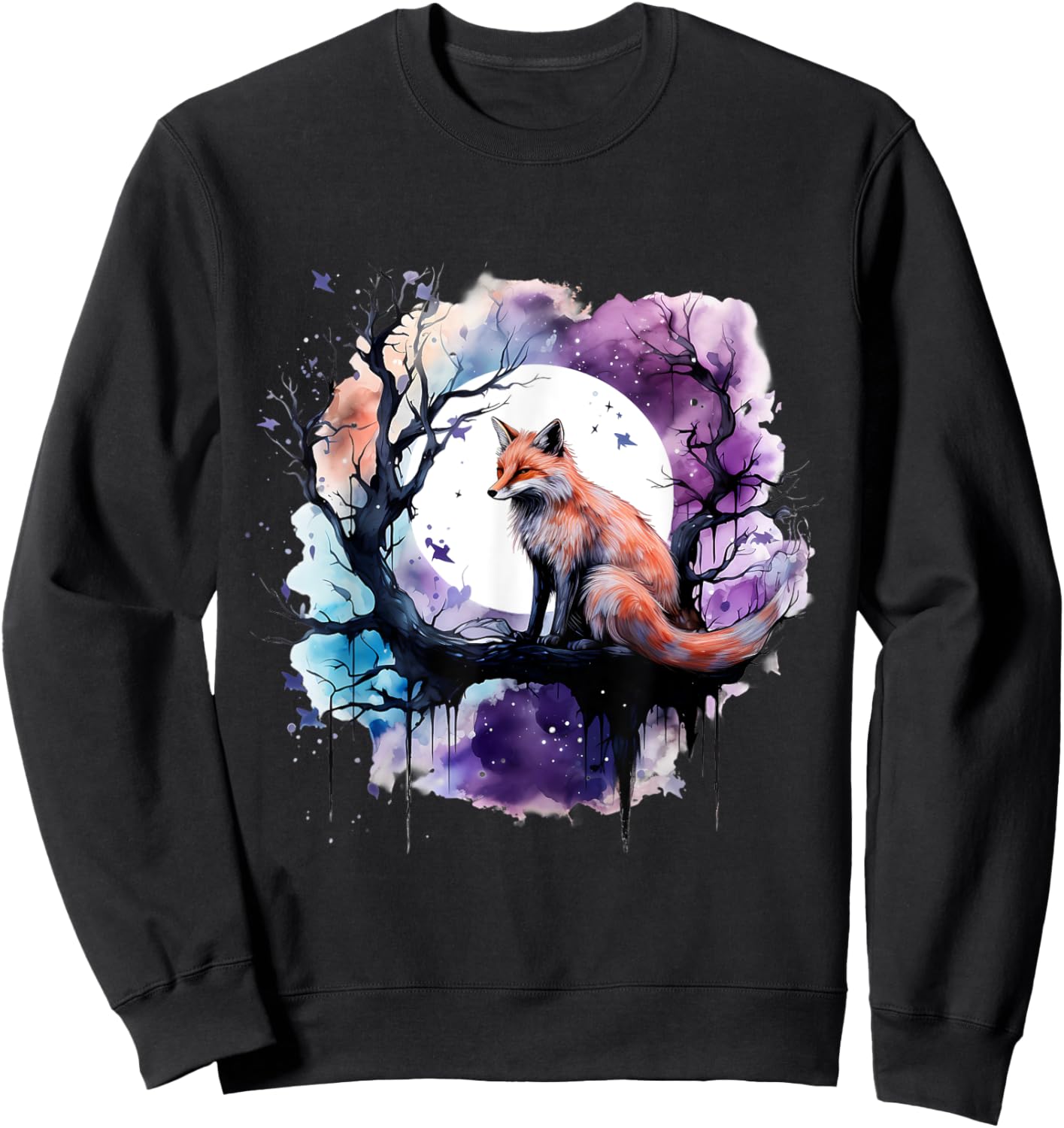 Fox Animal Art Wildlife Artwork Moon Nature Animal Lovers Sweatshirt - Sweatshirt | Black