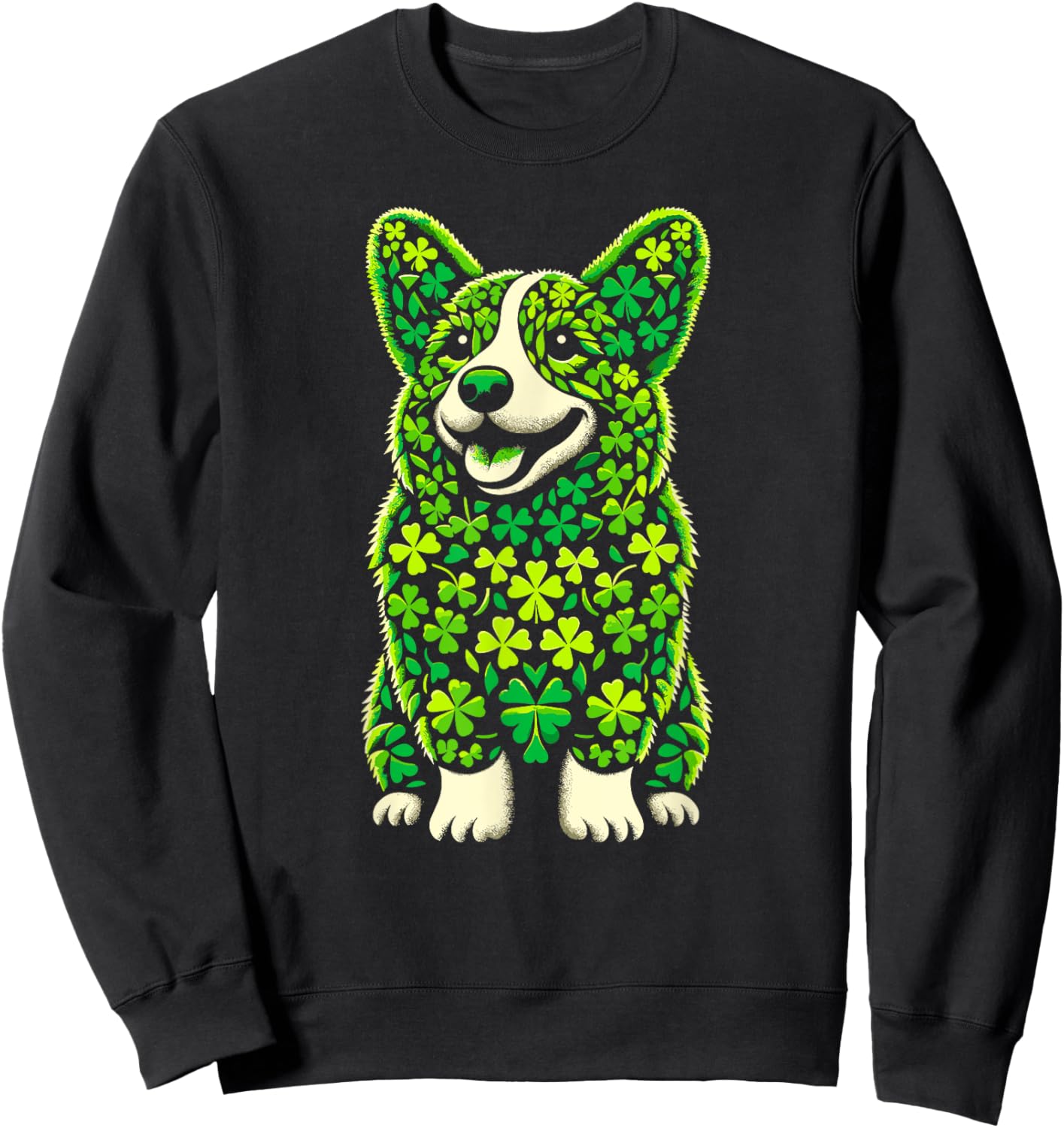 Corgi Dog Shamrocks St Patricks Day Corgi Dog Sweatshirt - Sweatshirt | Black