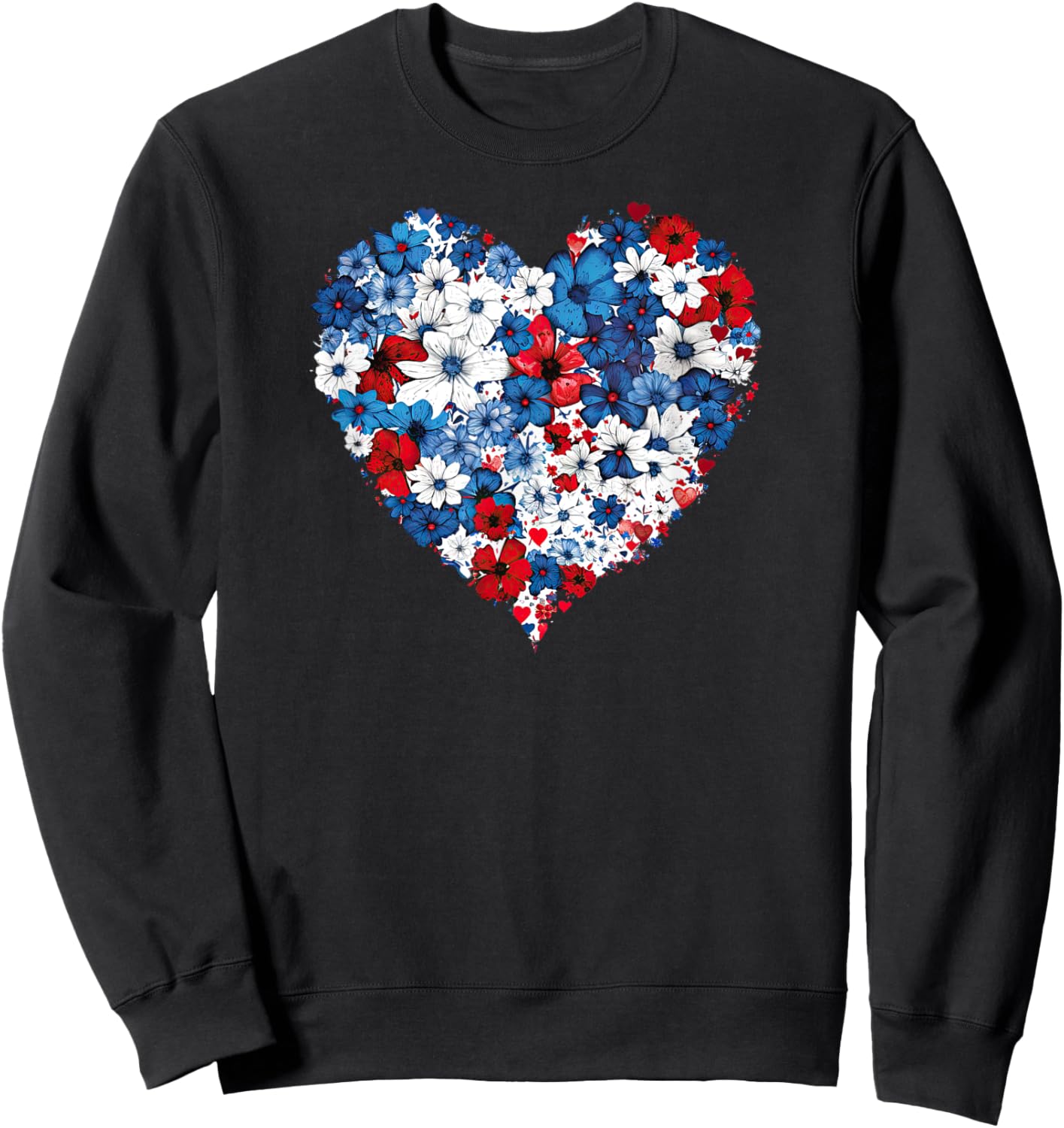 Floral Heart - Red White and Blue 4th of July Patriotic Sweatshirt - Sweatshirt | Black