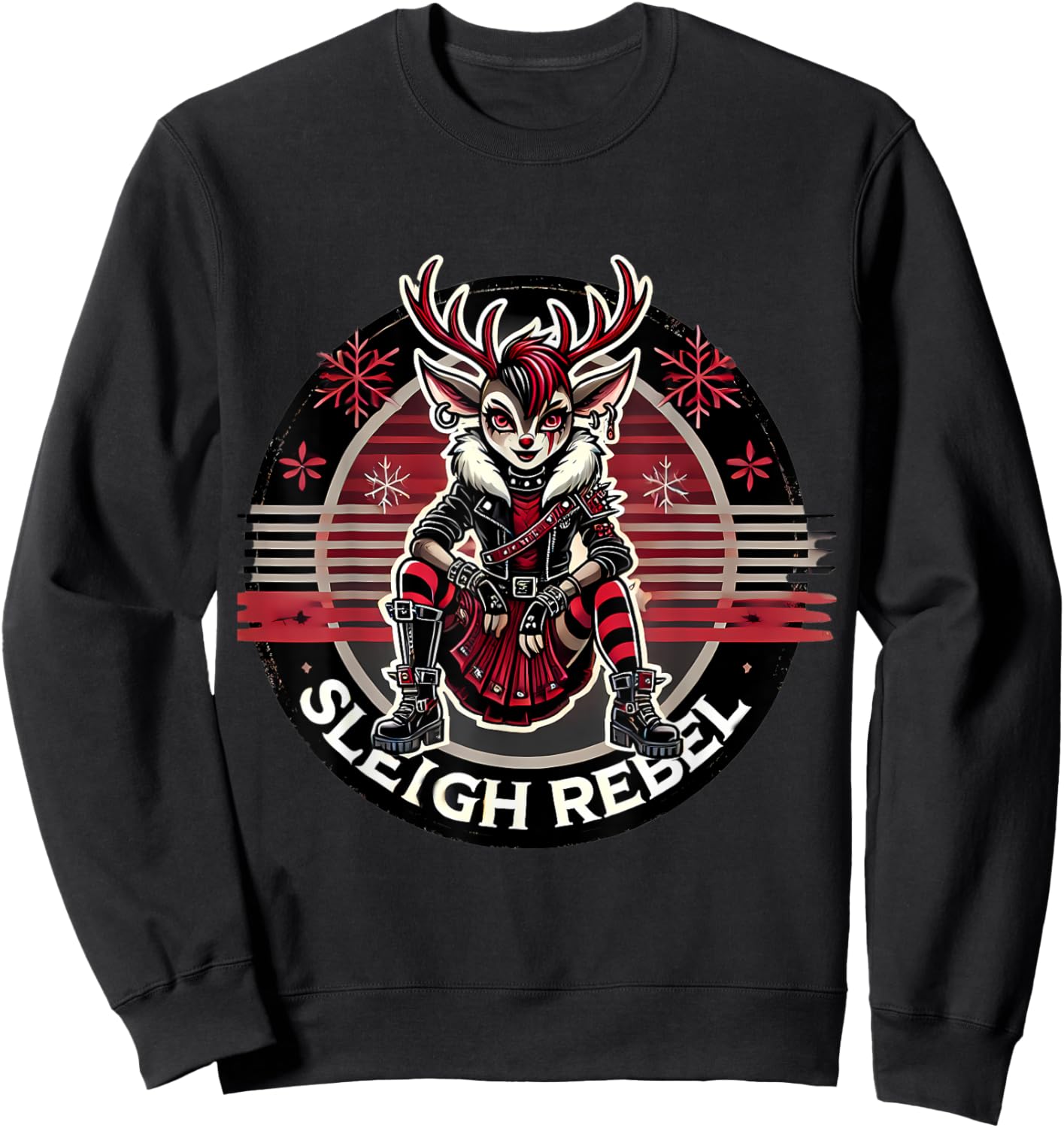 Sleigh Rebel Punk Gothic Reindeer Christmas Design Sweatshirt - Sweatshirt | Black