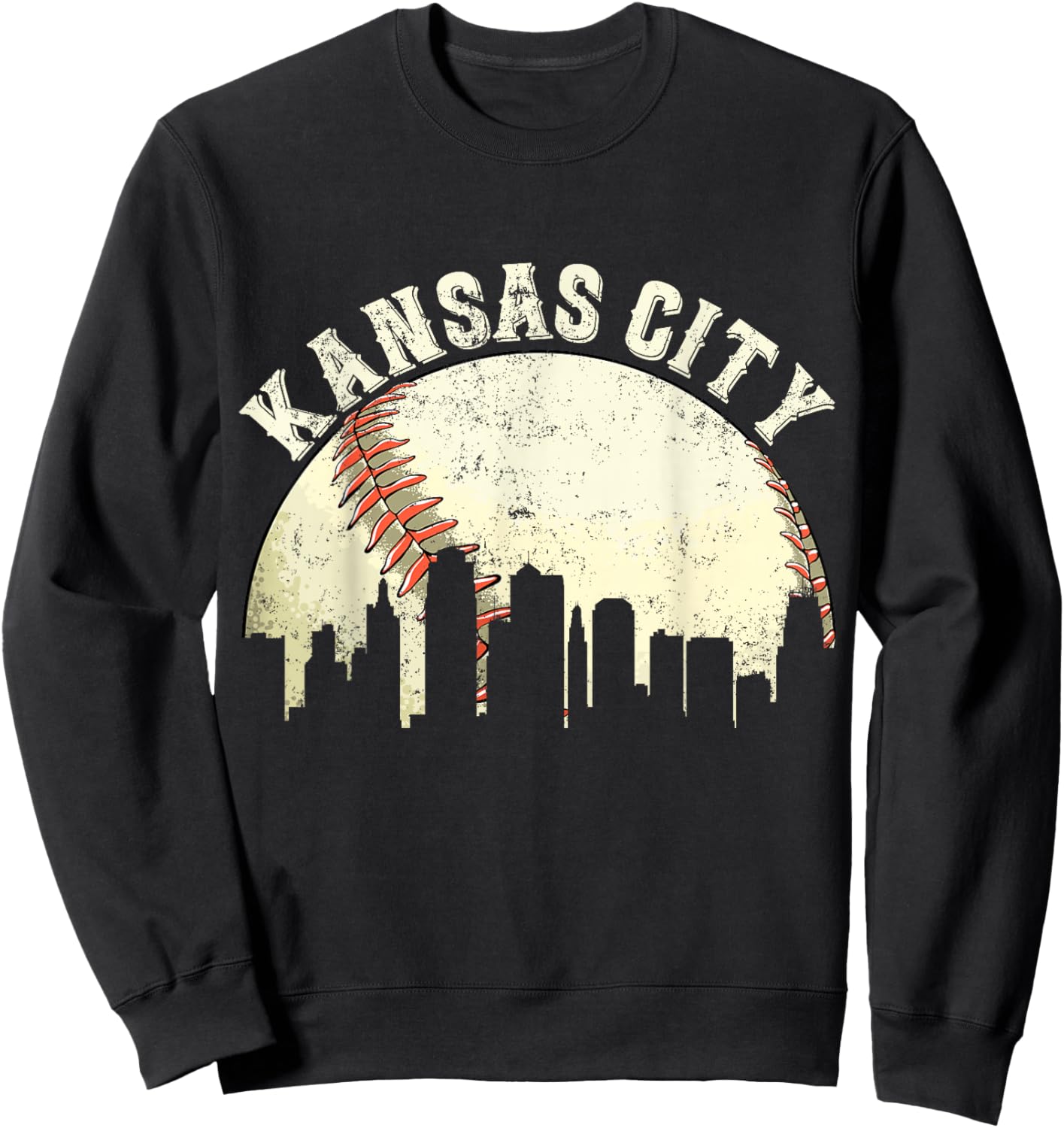 Vintage Kansas City Cityscape Baseball Lover Men Women Kids Sweatshirt - Sweatshirt | Black