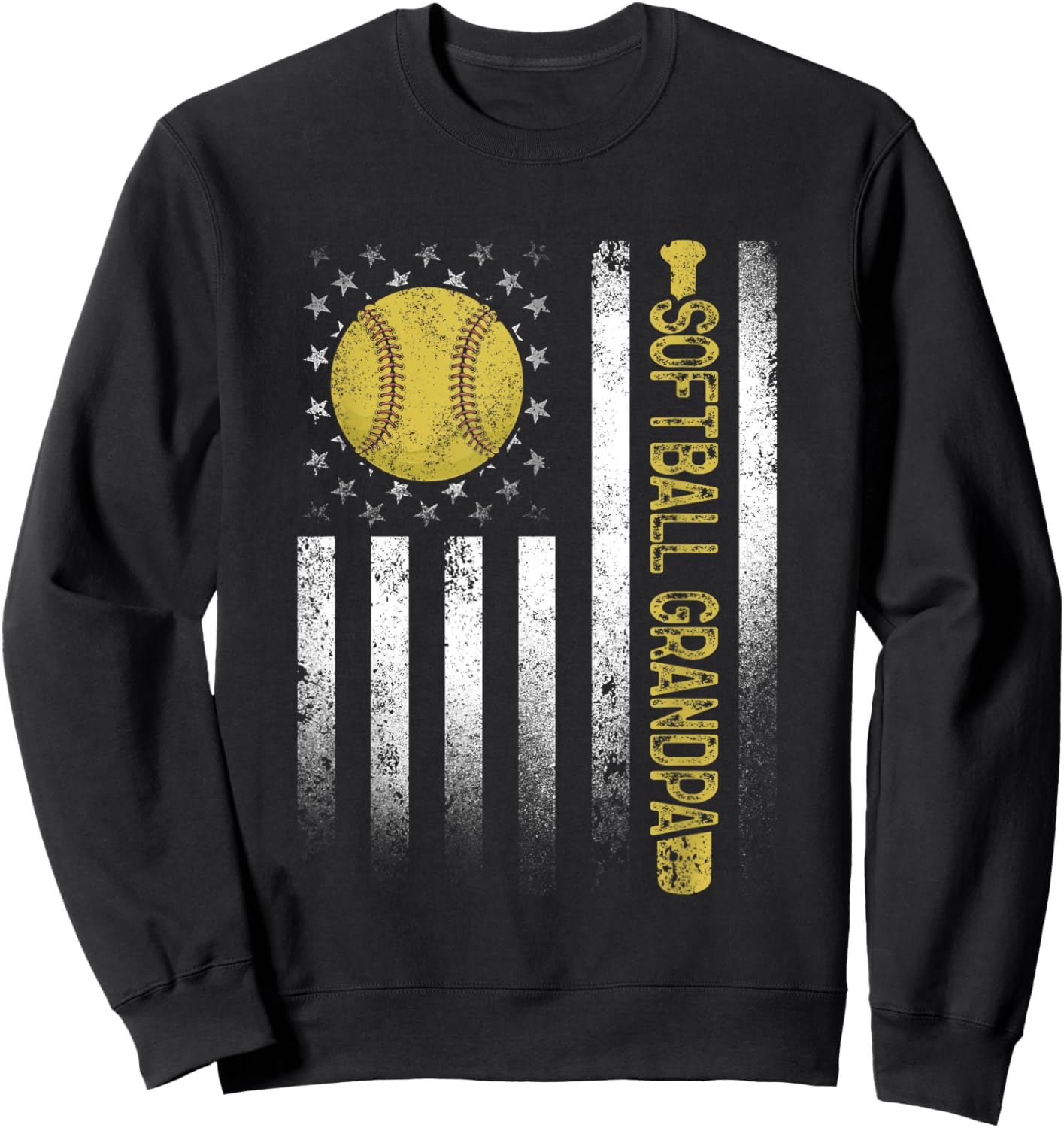 Distressed USA American Flag Softball Grandpa Father's Day Kids Men Sweatshirt - Sweatshirt | Black