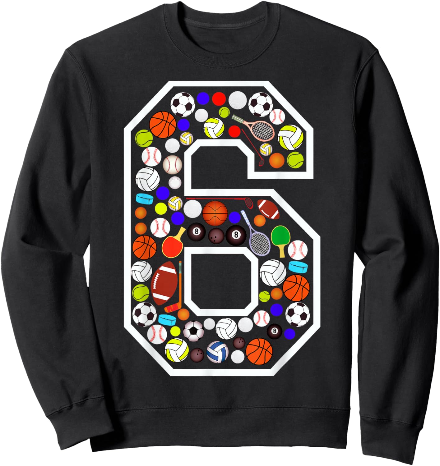 Kids 6th Birthday Sports Big Number Six 6 Year Old Boy Sweatshirt - Sweatshirt | Black