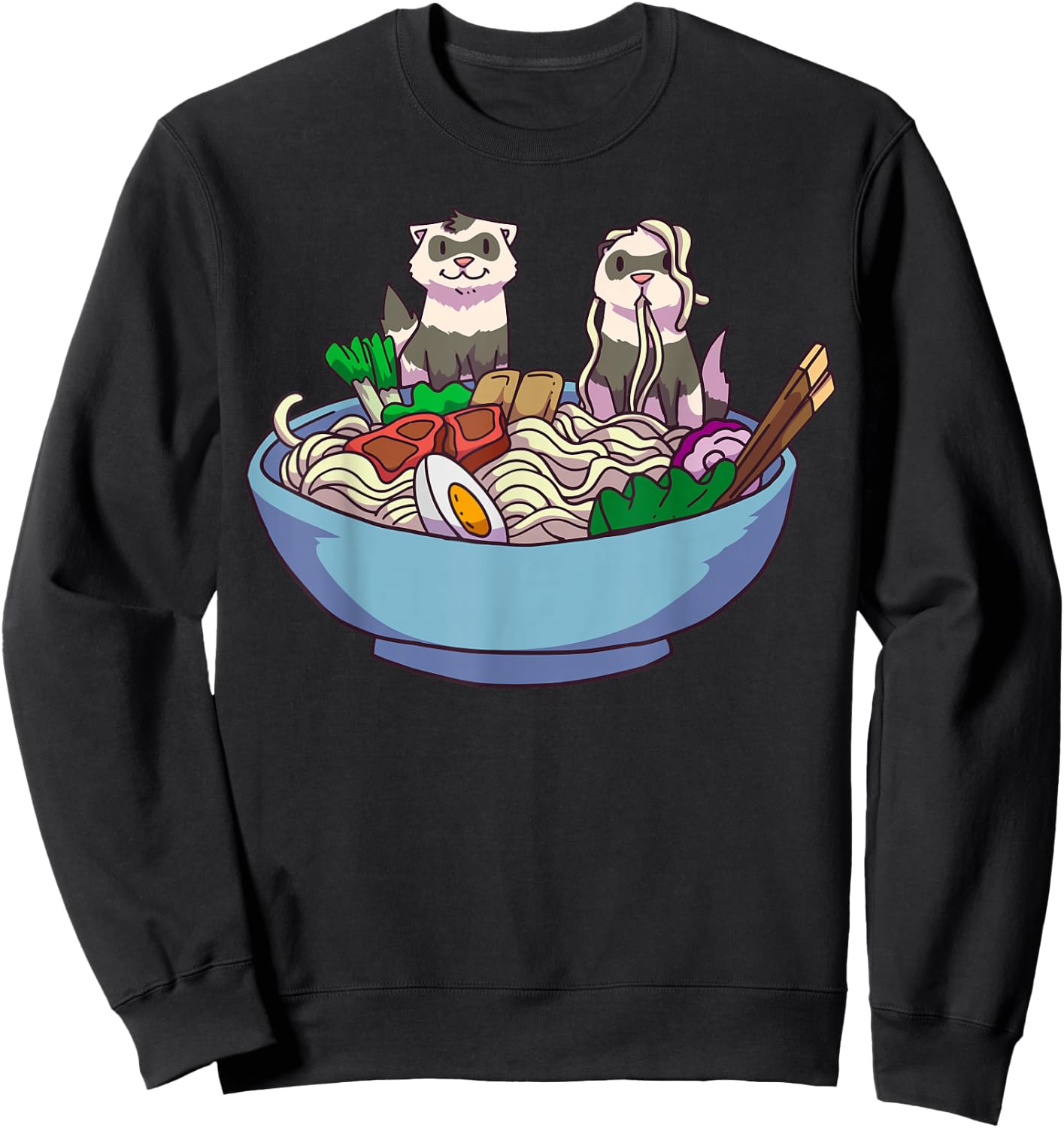 Ferret Ramen Noodles Anime Kawaii Japanese Otaku Gift Small Sweatshirt - Sweatshirt | Black