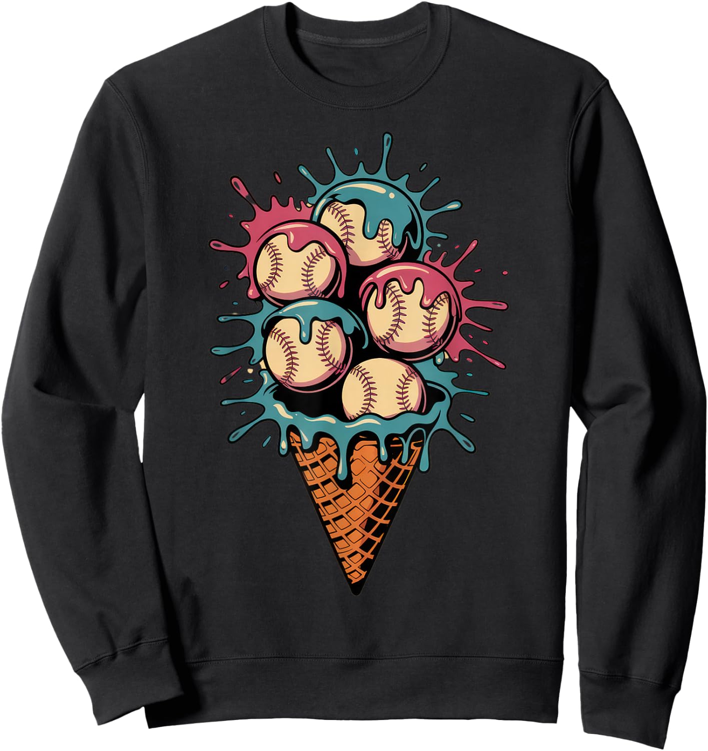 Baseball Dripping Ice Cream Drip Youth Boys Baseball Sweatshirt - Sweatshirt | Black