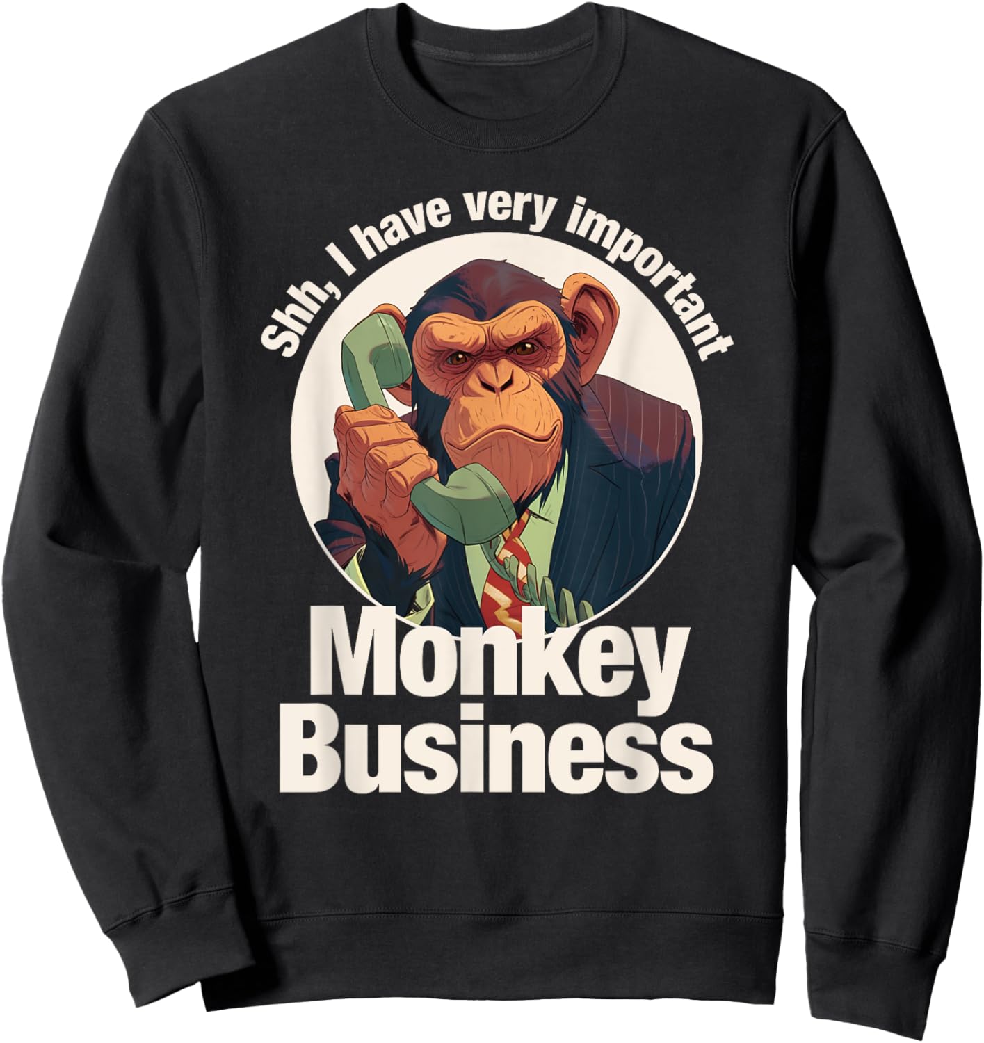Tripping Yarns Shh, Important Monkey Business Funny Ape, Chimpanzee Kids Sweatshirt - Sweatshirt | Black