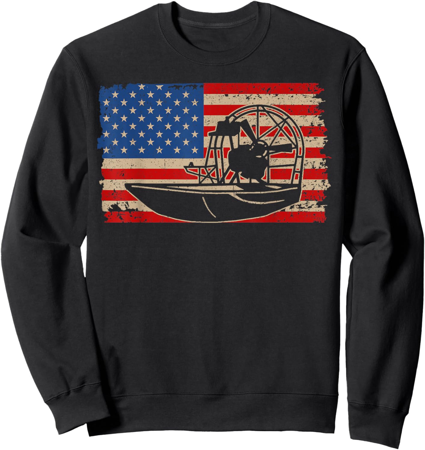Airboat America Flag I Patriotic Airboat Captain Racing Gift Sweatshirt - Sweatshirt | Black