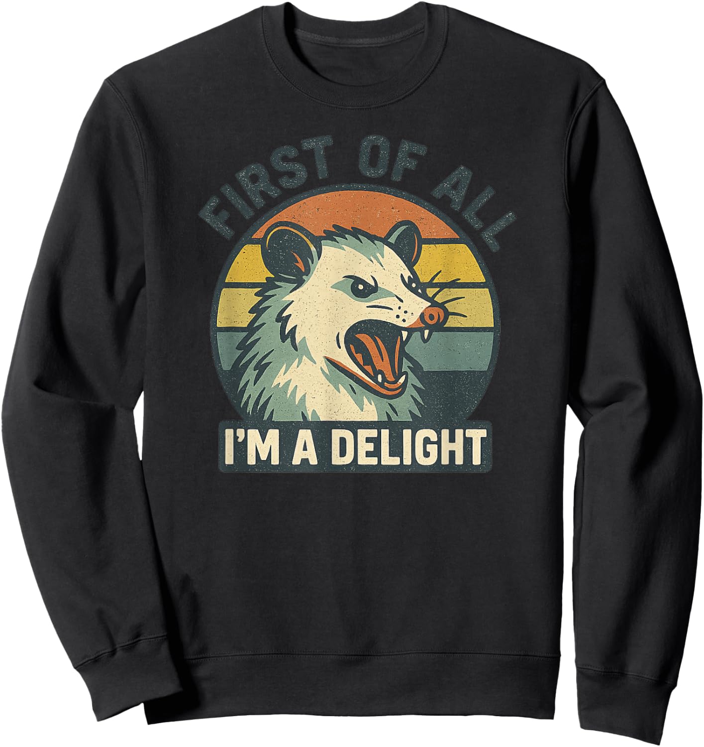 Retro Screaming Possum Vintage Aesthetic 'First of All I'm Sweatshirt - Sweatshirt | Black