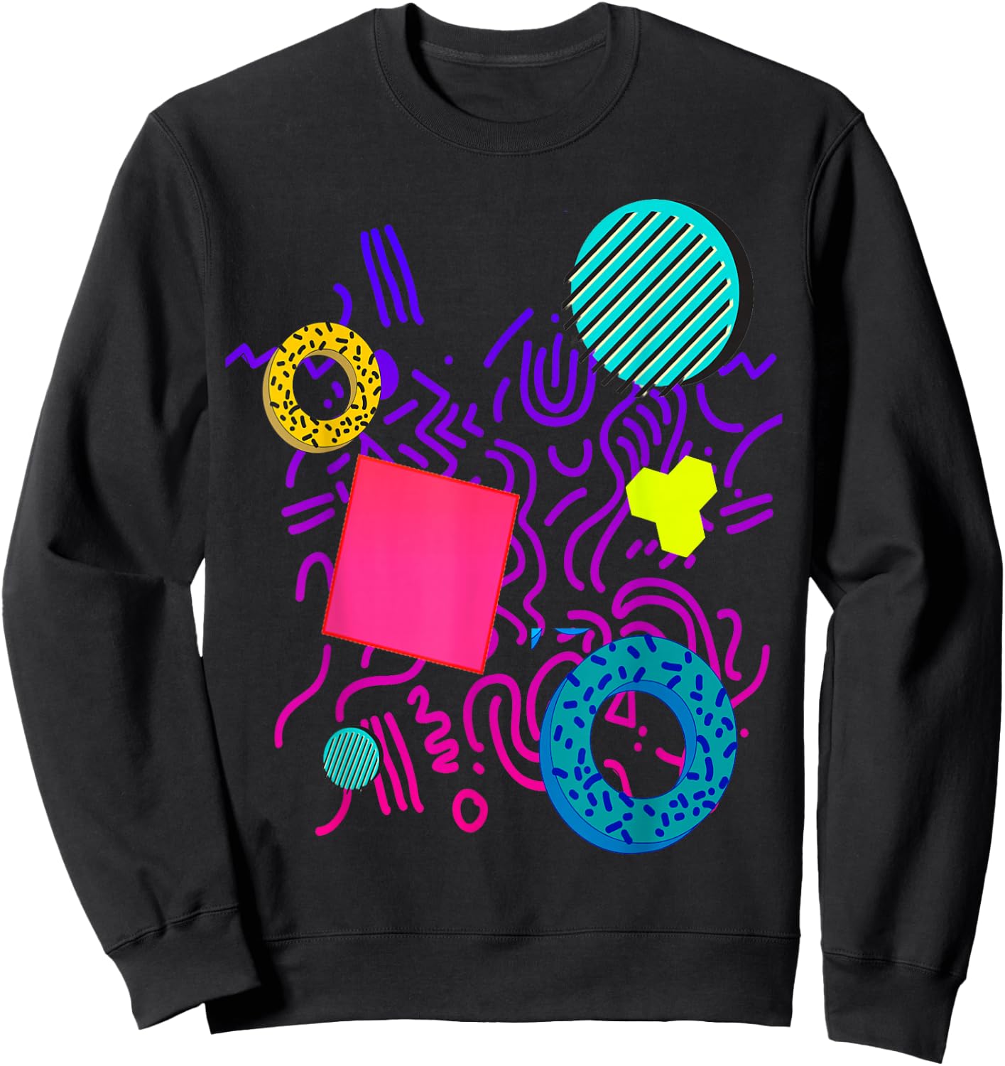 Memphis Style Gift Geometric 90s 80s Pattern Sweatshirt - Sweatshirt | Black