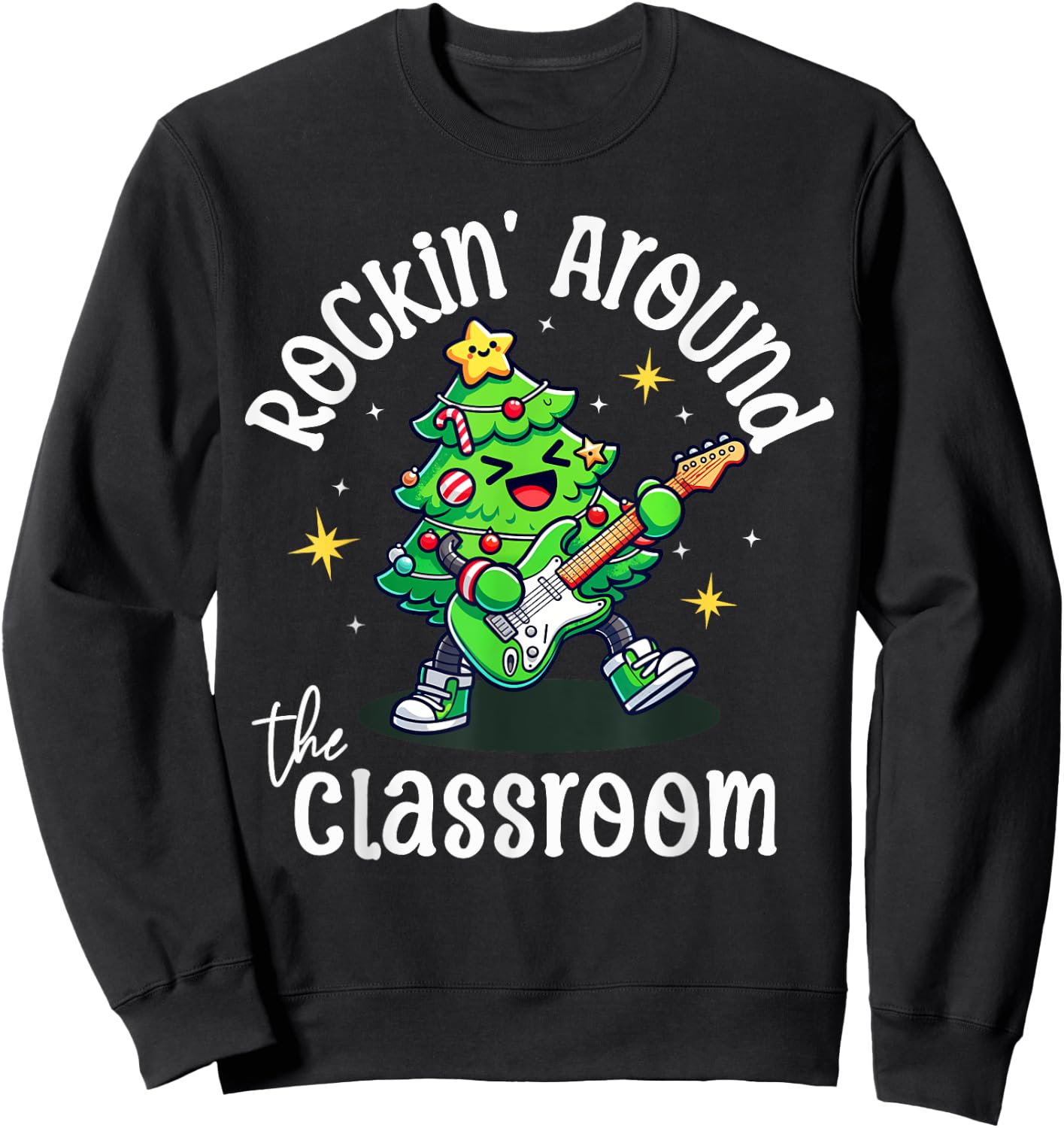 Teacher Christmas Rocking Around The Classroom Retro Holiday Sweatshirt - Sweatshirt | Black