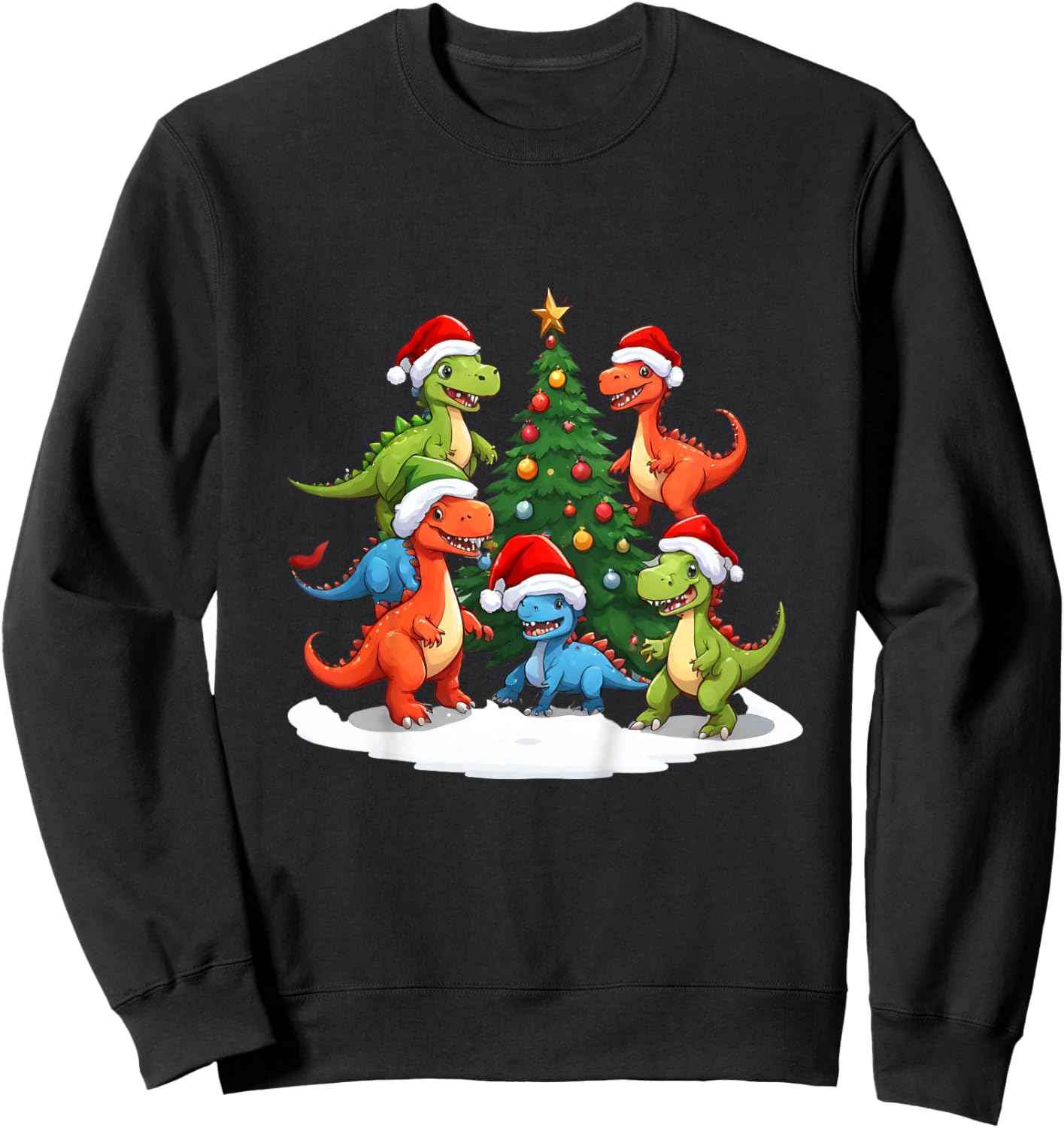Kids Holiday Dinosaur Adventure, Kid's Christmas Sweatshirt - Sweatshirt | Black