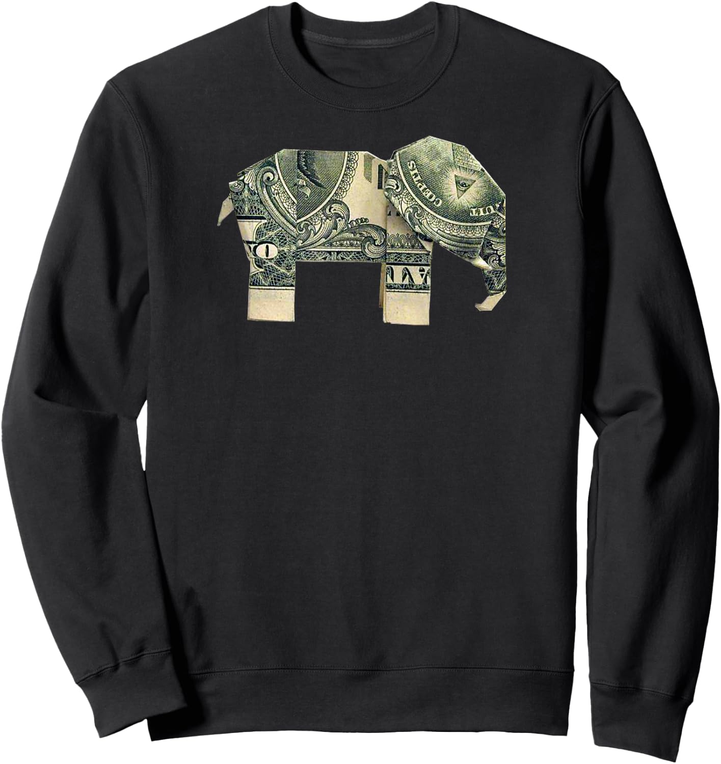 Dollar Bill Origami Elephant -Good Luck Shirt Sweatshirt - Sweatshirt | Black