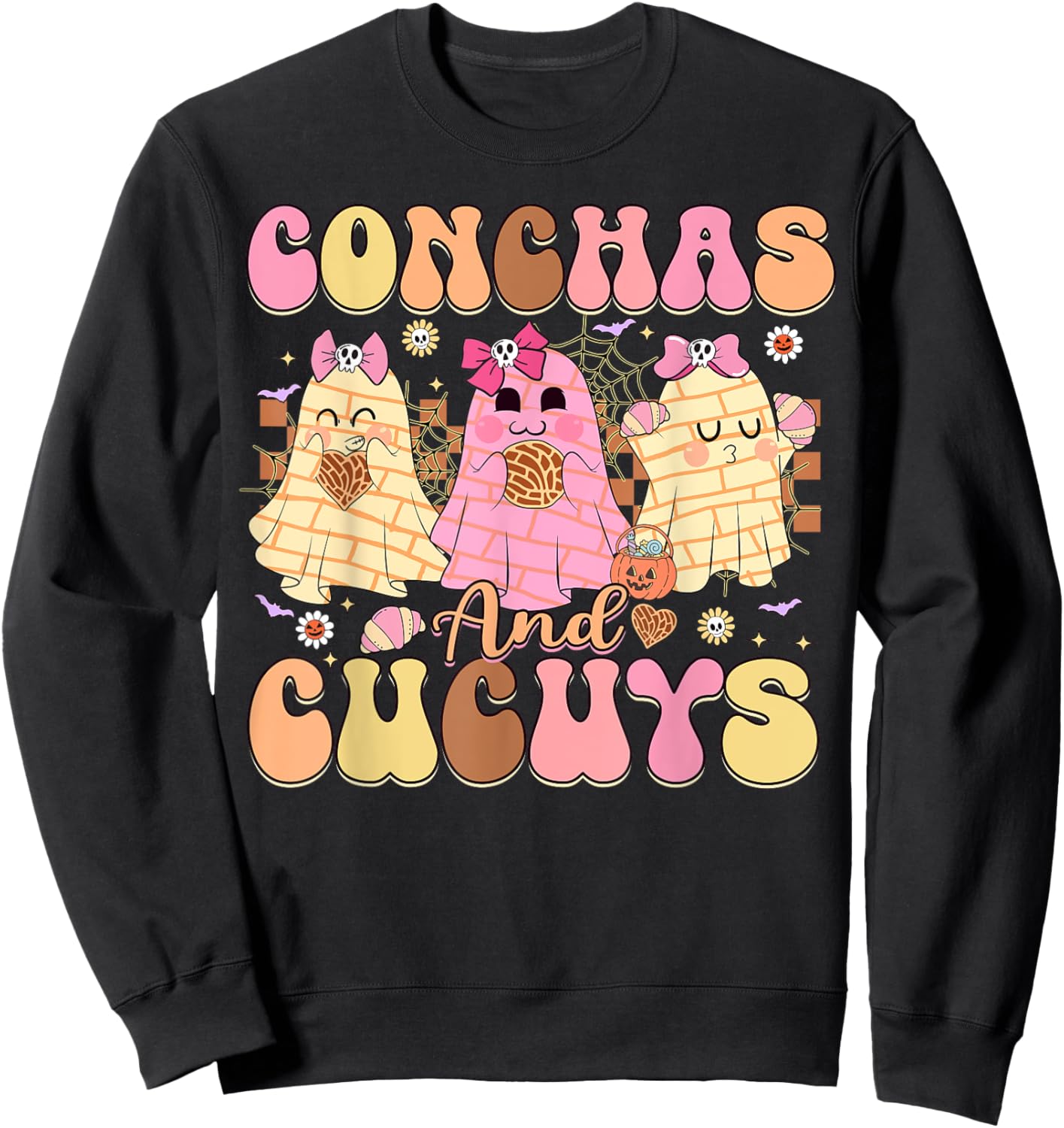 Conchas and Cucuys Mexican Coquette Ghost Halloween Sweatshirt - Sweatshirt | Black