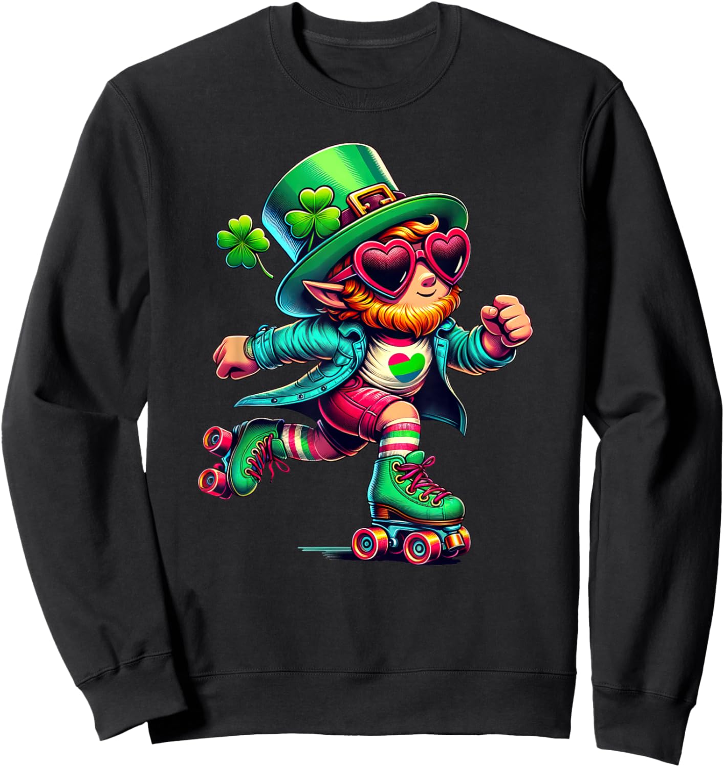 Roller Skating Leprechaun Kids St Patricks Day Sweatshirt - Sweatshirt | Black