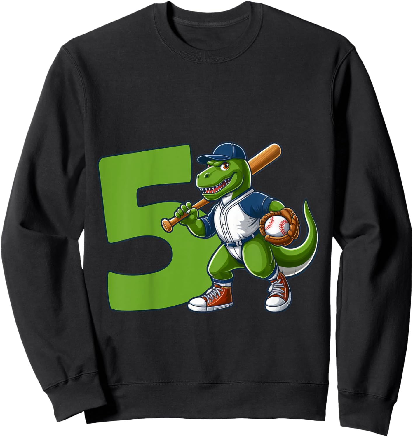 Dinosaur 5 Years Baseball 5th Birthday Sweatshirt - Sweatshirt | Black